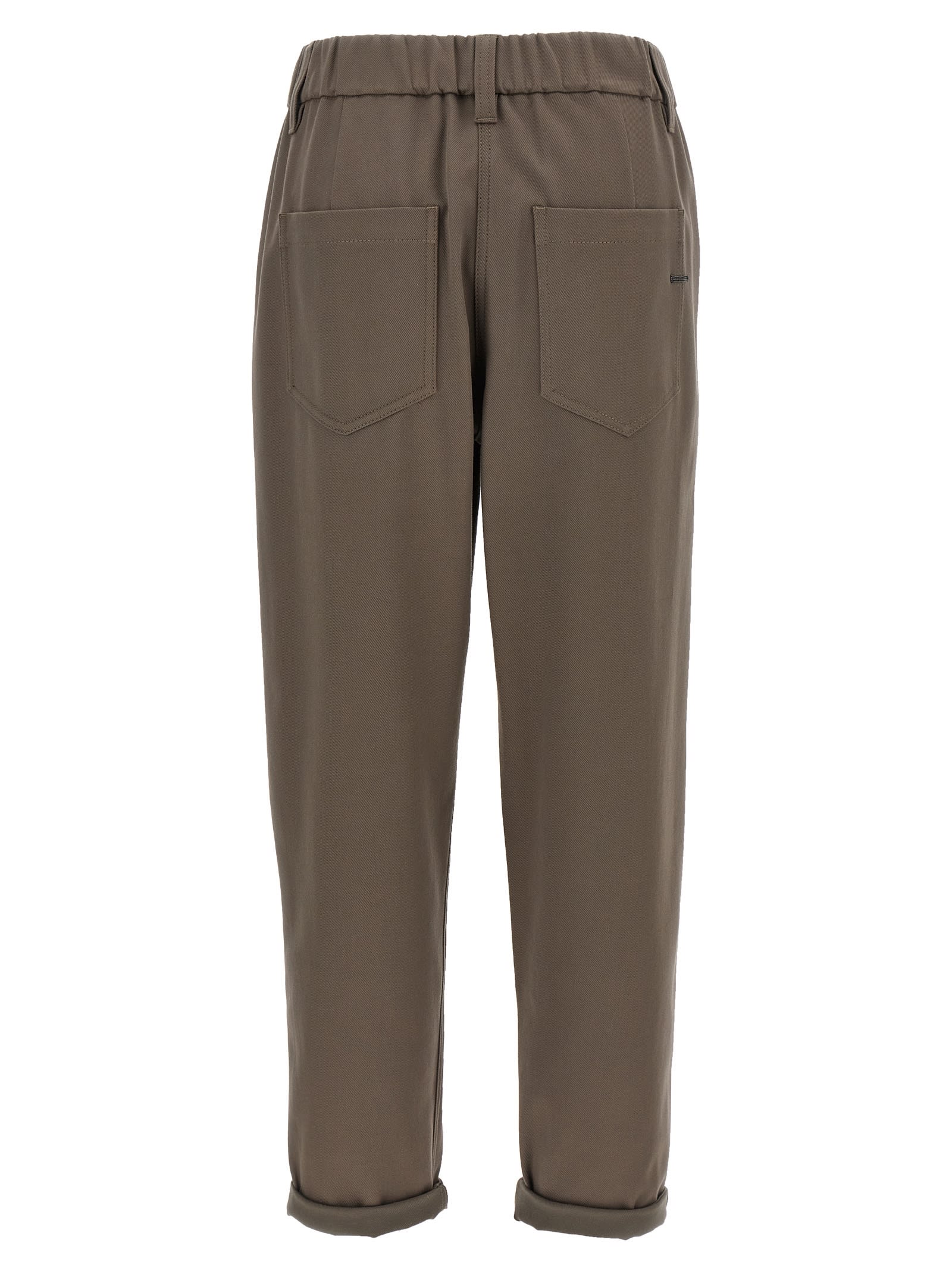 Brunello Cucinelli Elastic Waistband Trousers With Pockets And Loops In Brown