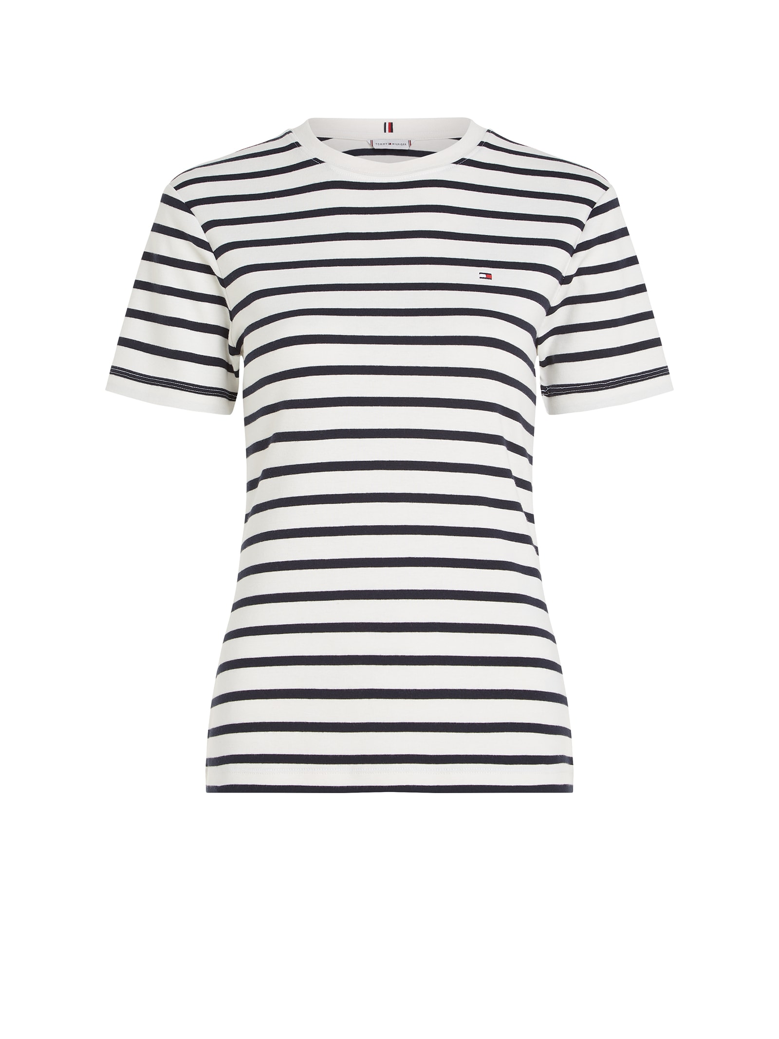 Shop Tommy Hilfiger Striped T-shirt With Mini Logo In Breton Ecru/desert Sky