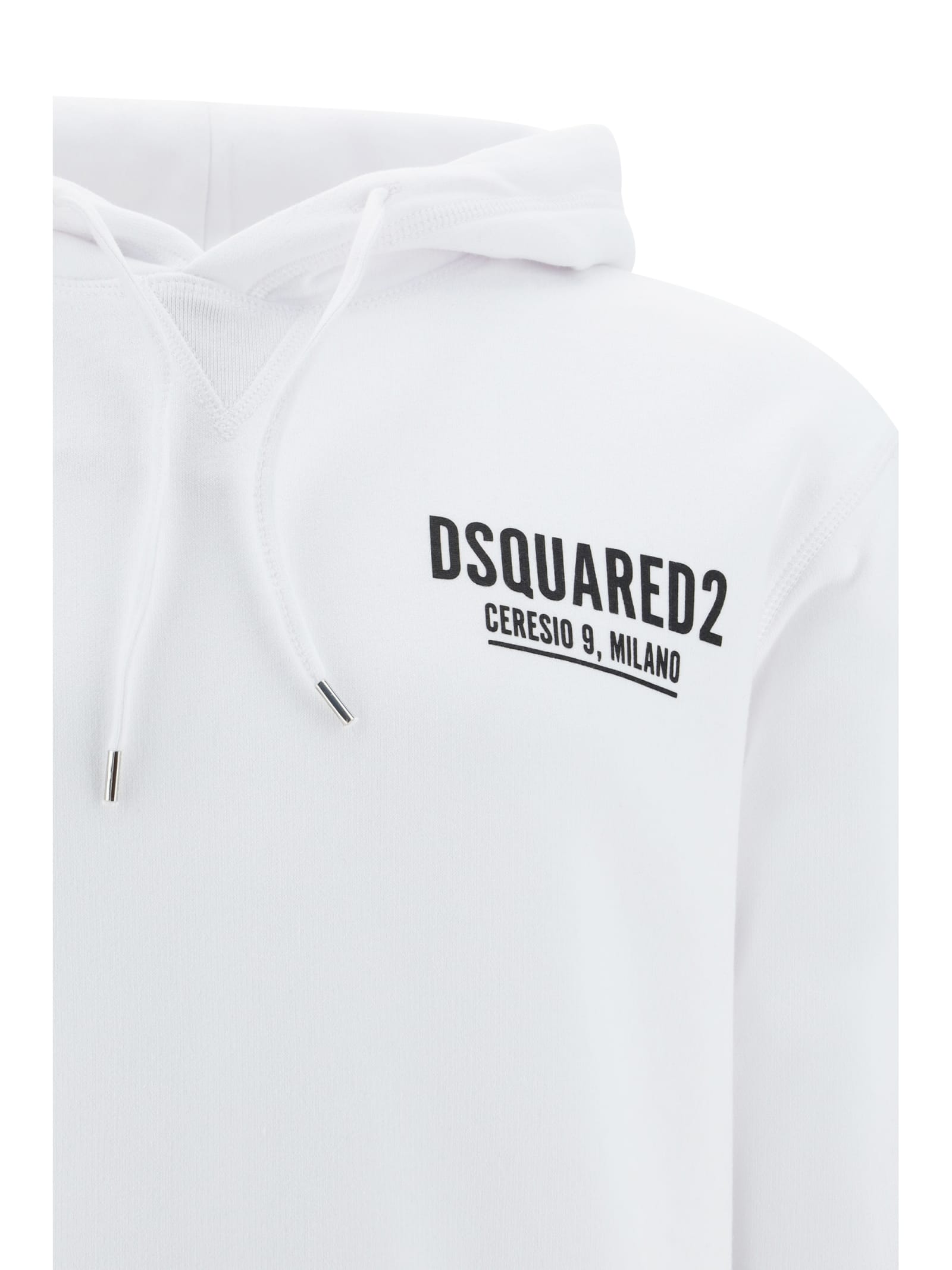 Dsquared2 Logo Print White Sweatshirt With Drawstring Hood In White