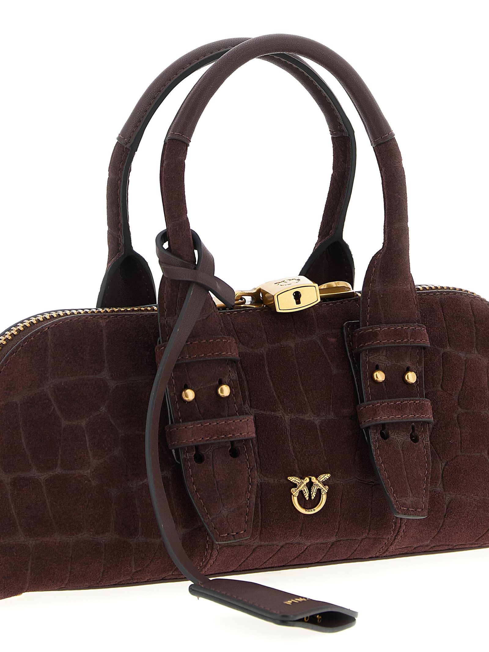 Pinko Escape Baguette Coconut Print Love Birds Handbag In Burgundy
