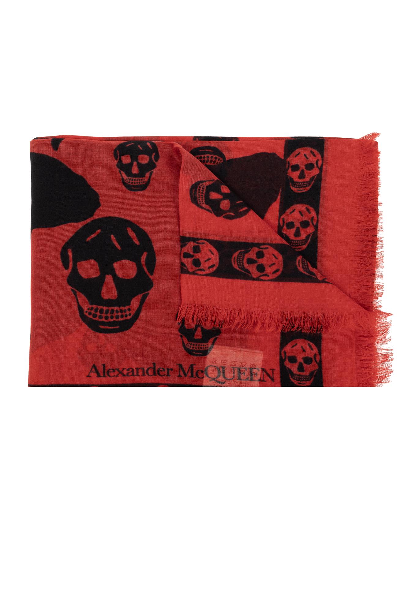 Alexander Mcqueen Raw-trimmed Scarf In Red/black