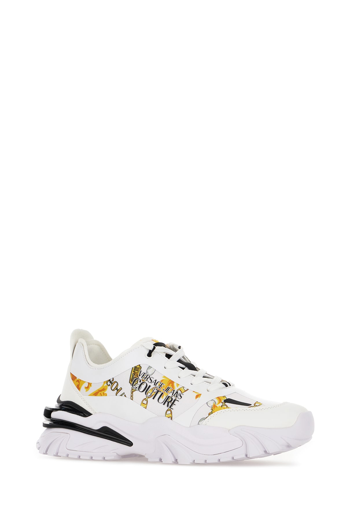 Shop Versace Jeans Couture Multicolor Polyester And Leather Sneakers In White Gold