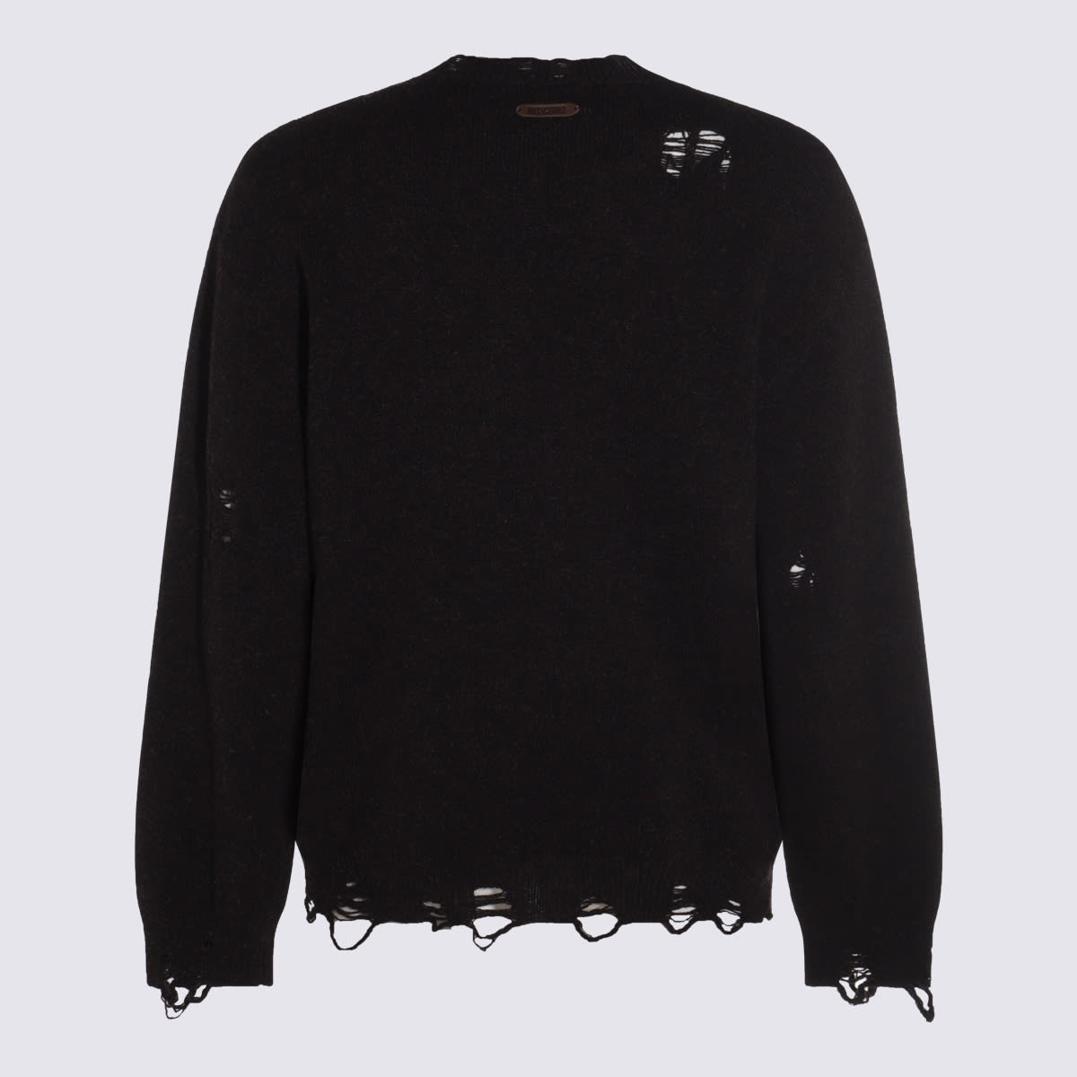 Moschino Distressed Ribbed Sweater With Cuffs And Hem In Brown