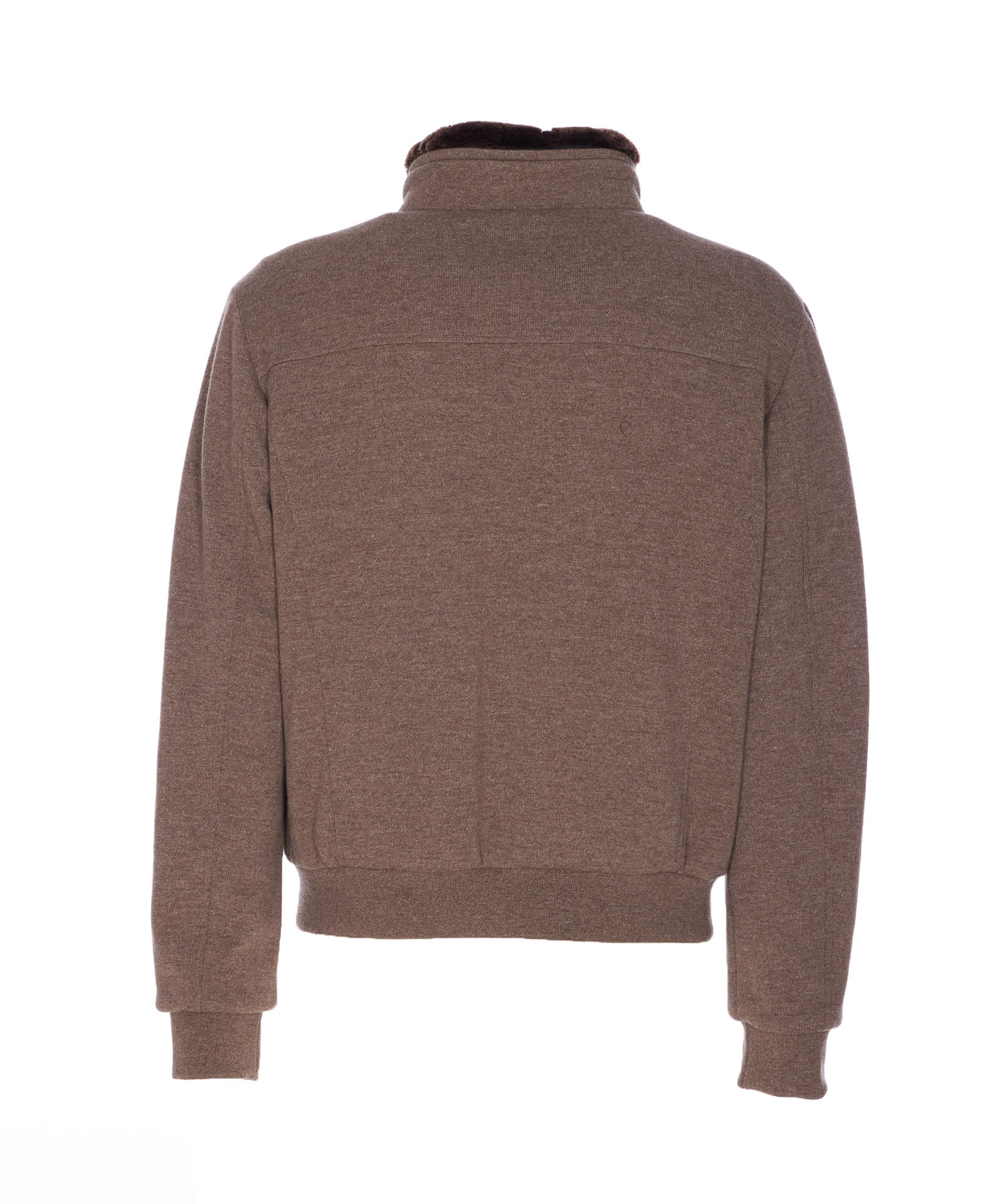 Moorer Casual Jacket With Fur Collar And Ribbed Finish In Brown
