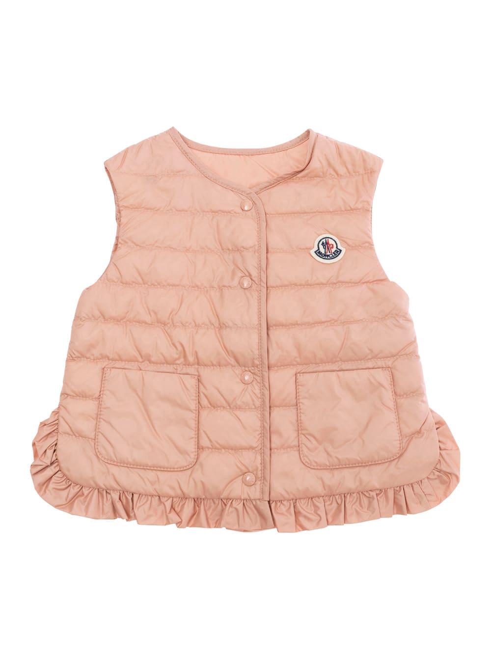 Moncler Portia Pink Sleeveless Down Jacket With Logo Patch Onthe Front In Tech Fabric Baby In Pink