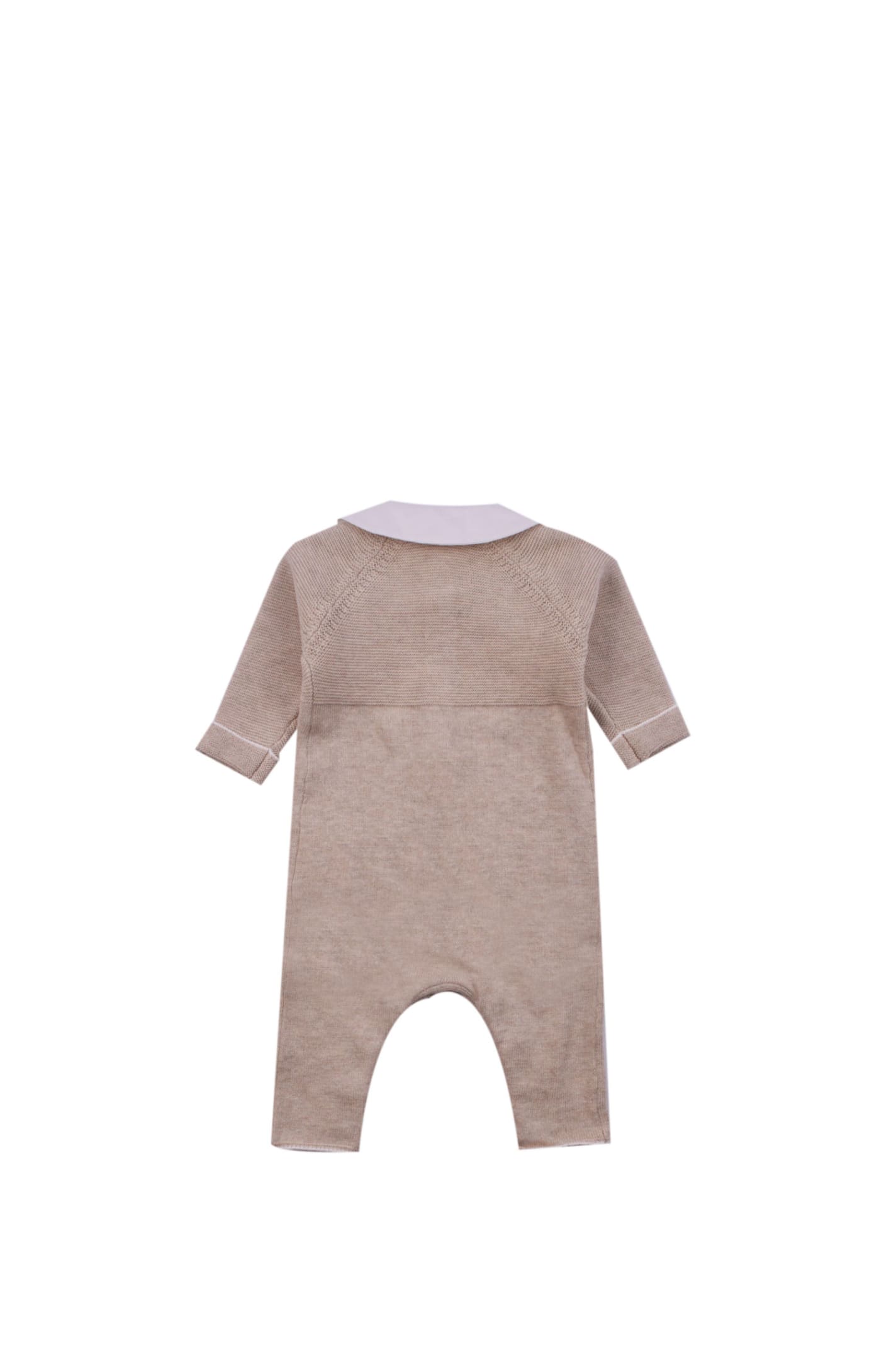 Shop Tartine Et Chocolat Knitted Romper With Embroidered Collar In Beige
