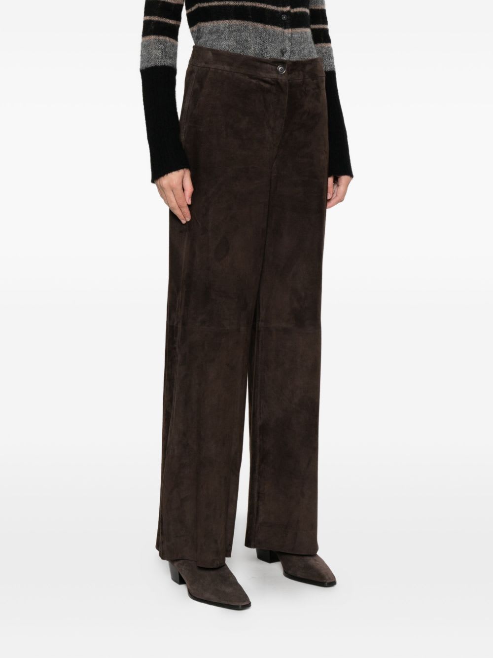 Via Masini 80 Leather Wide-leg Trousers In Brown