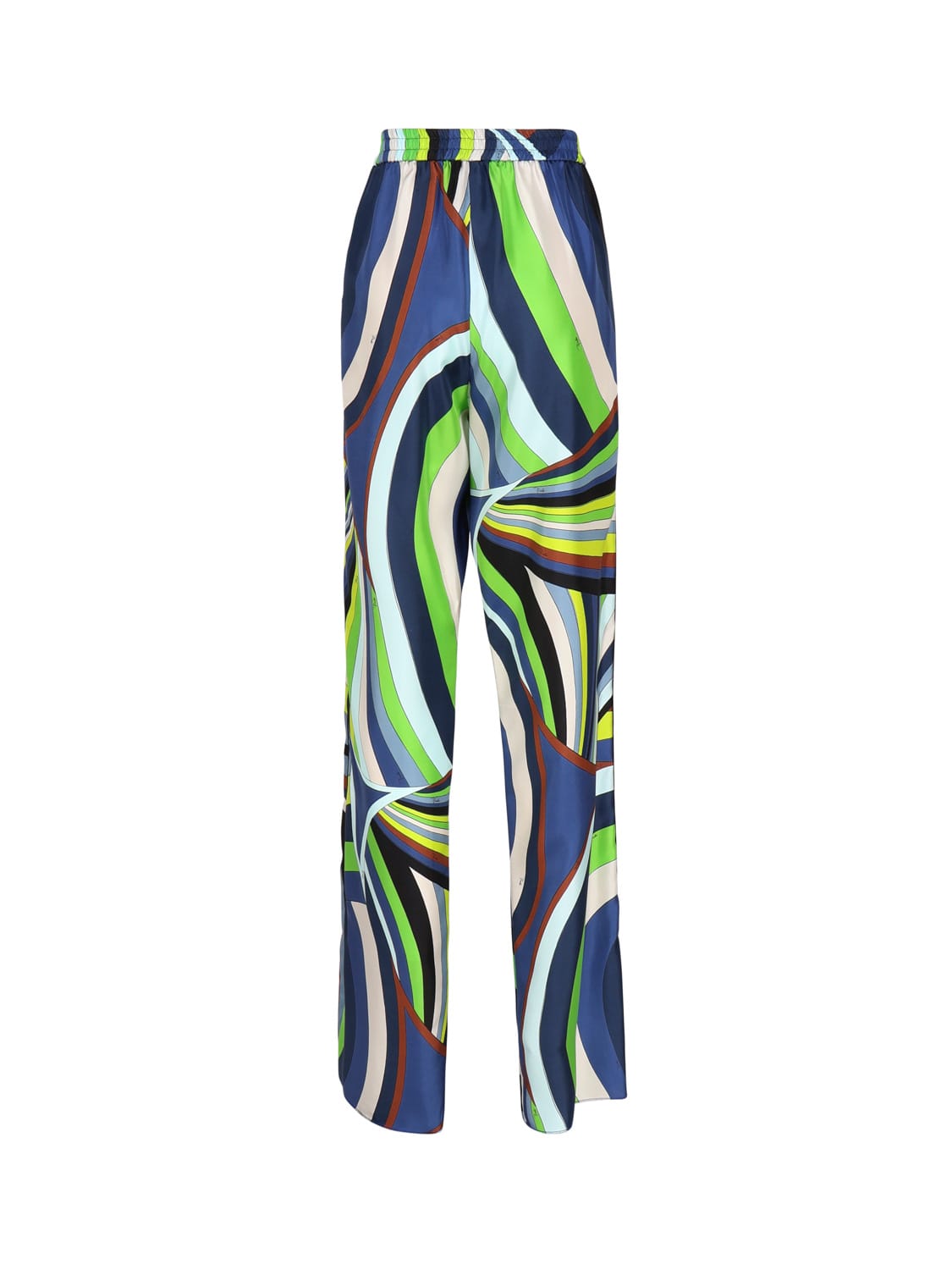 Shop Emilio Pucci Straight Leg Silk Trousers With Iris Print In Blu, Multicolor