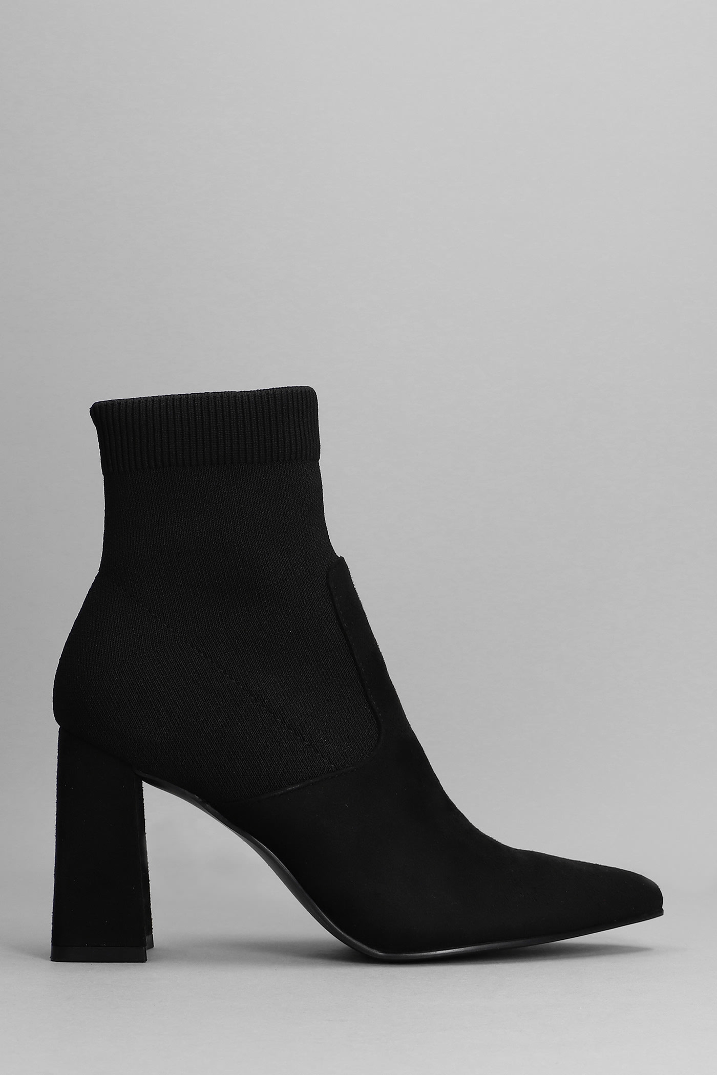 Steve Madden Ramp Up High Heels Ankle Boots In Black Suede And Fabric
