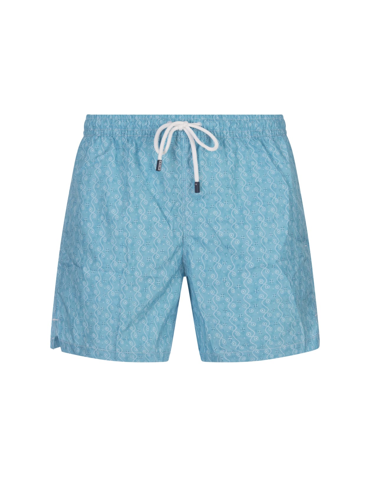 Light Blue Swim Shorts With Micro Pattern