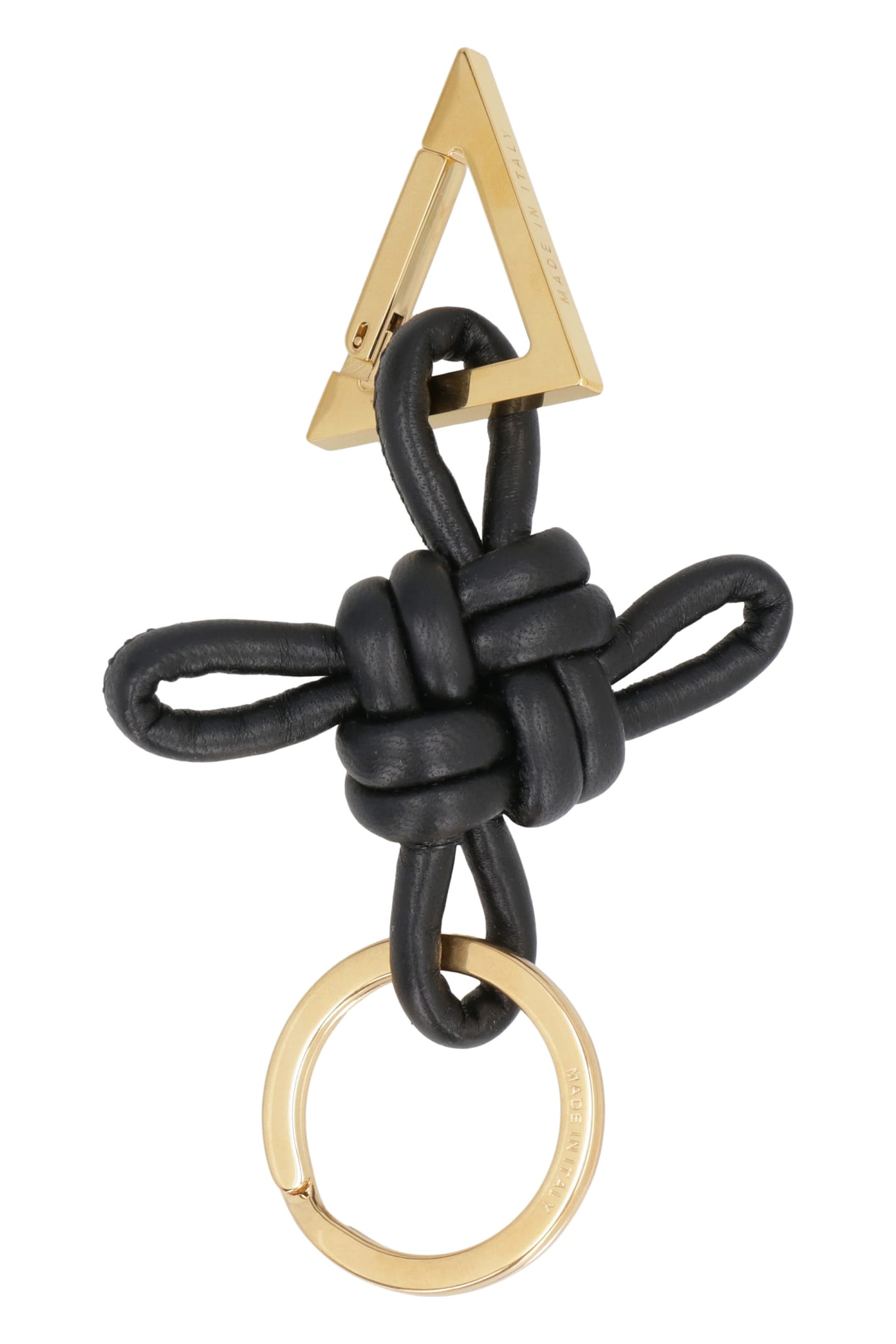 Bottega Veneta Triangle Leather Keyring In Black