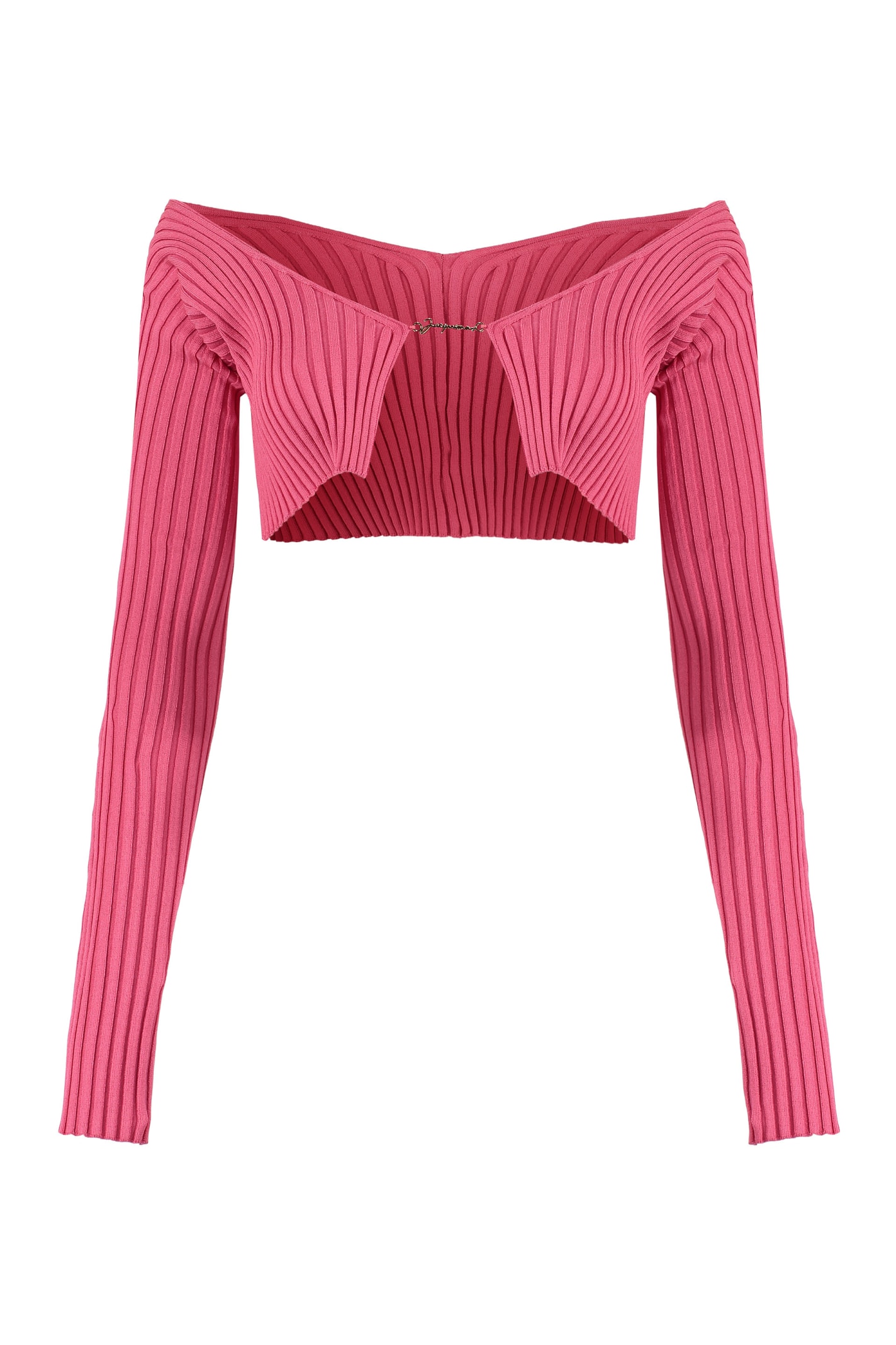 Shop Jacquemus Pralu Ribbed Cropped Cardigan In Pink