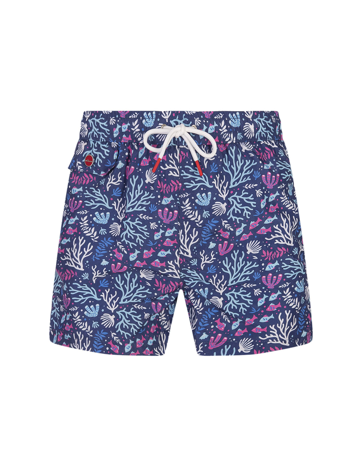 Blue Swim Shorts With Fish And Coral Pattern