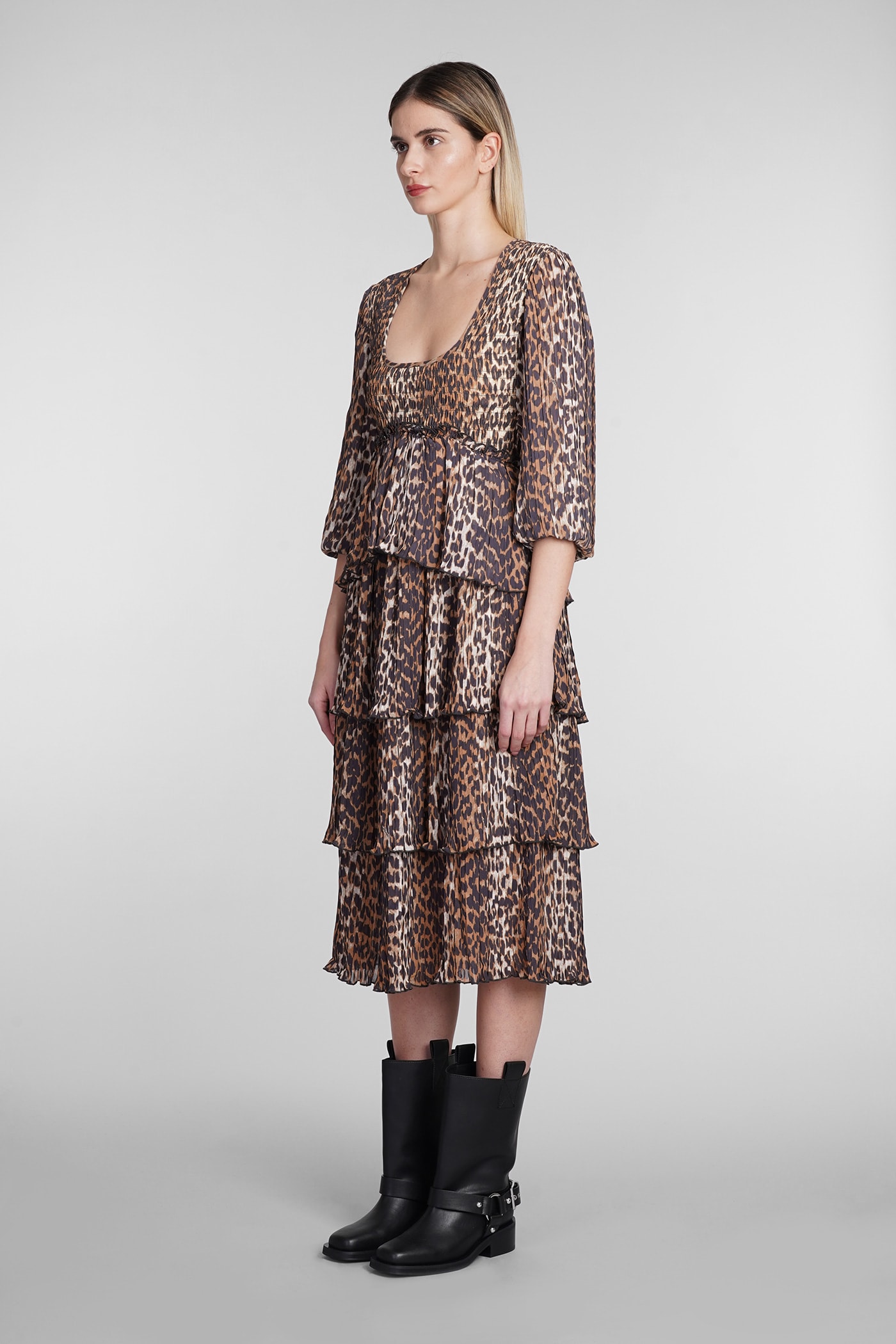 Ganni Women Leopard Print Midi Dress In Animal Print