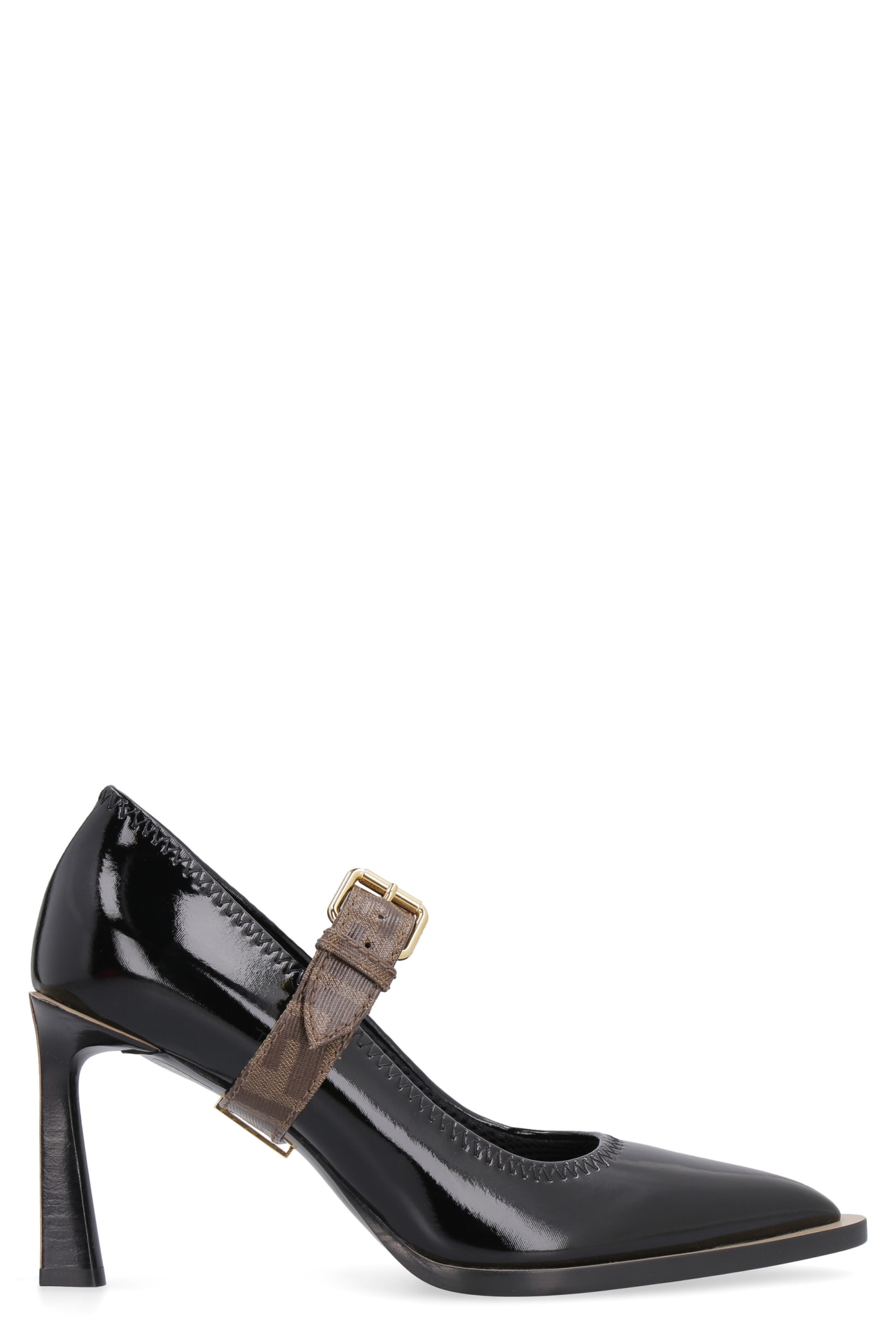 Fendi Fframe Leather Pointy-toe Mary-jane Pumps In Black