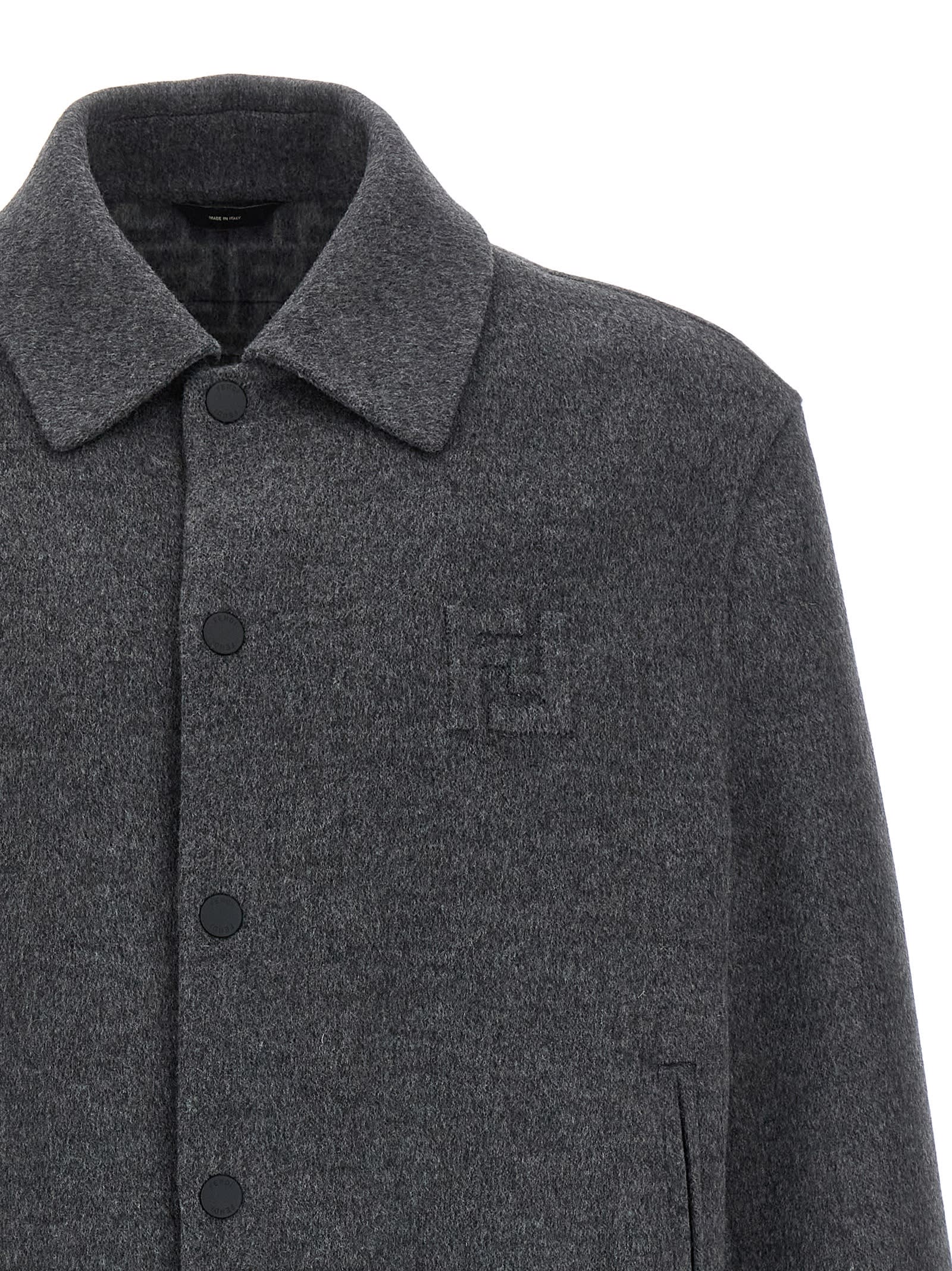 Fendi Men Double Wool Jacket With Ff Detail In Gray