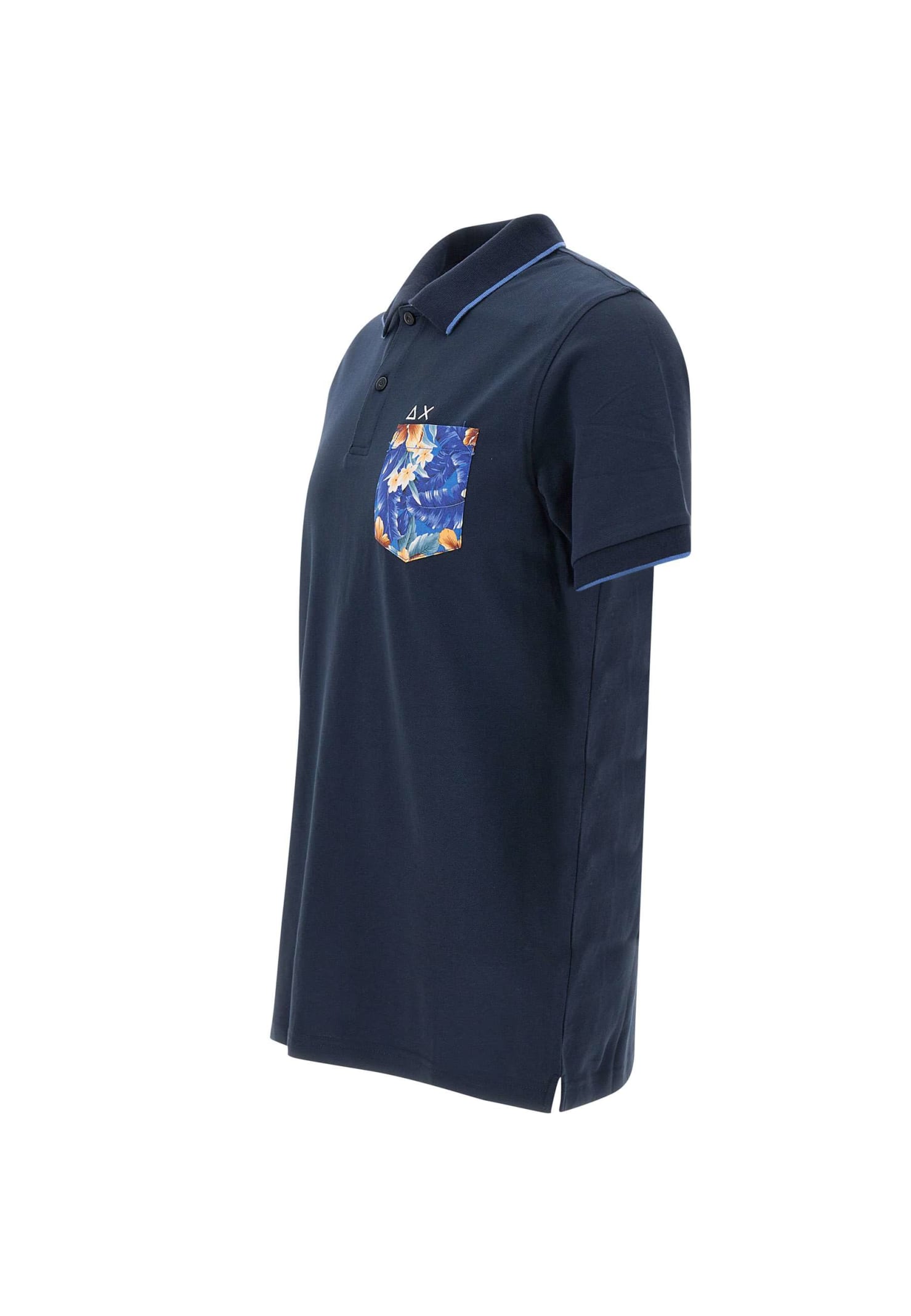 Shop Sun 68 Print Pocket Cotton Polo Shirt In Blue