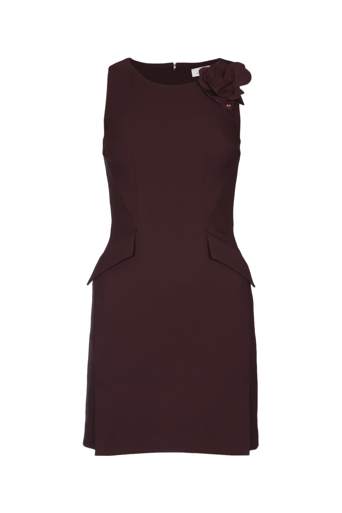 Elisabetta Franchi Sleeveless Floral Peplum Balloon Dress In Cacao