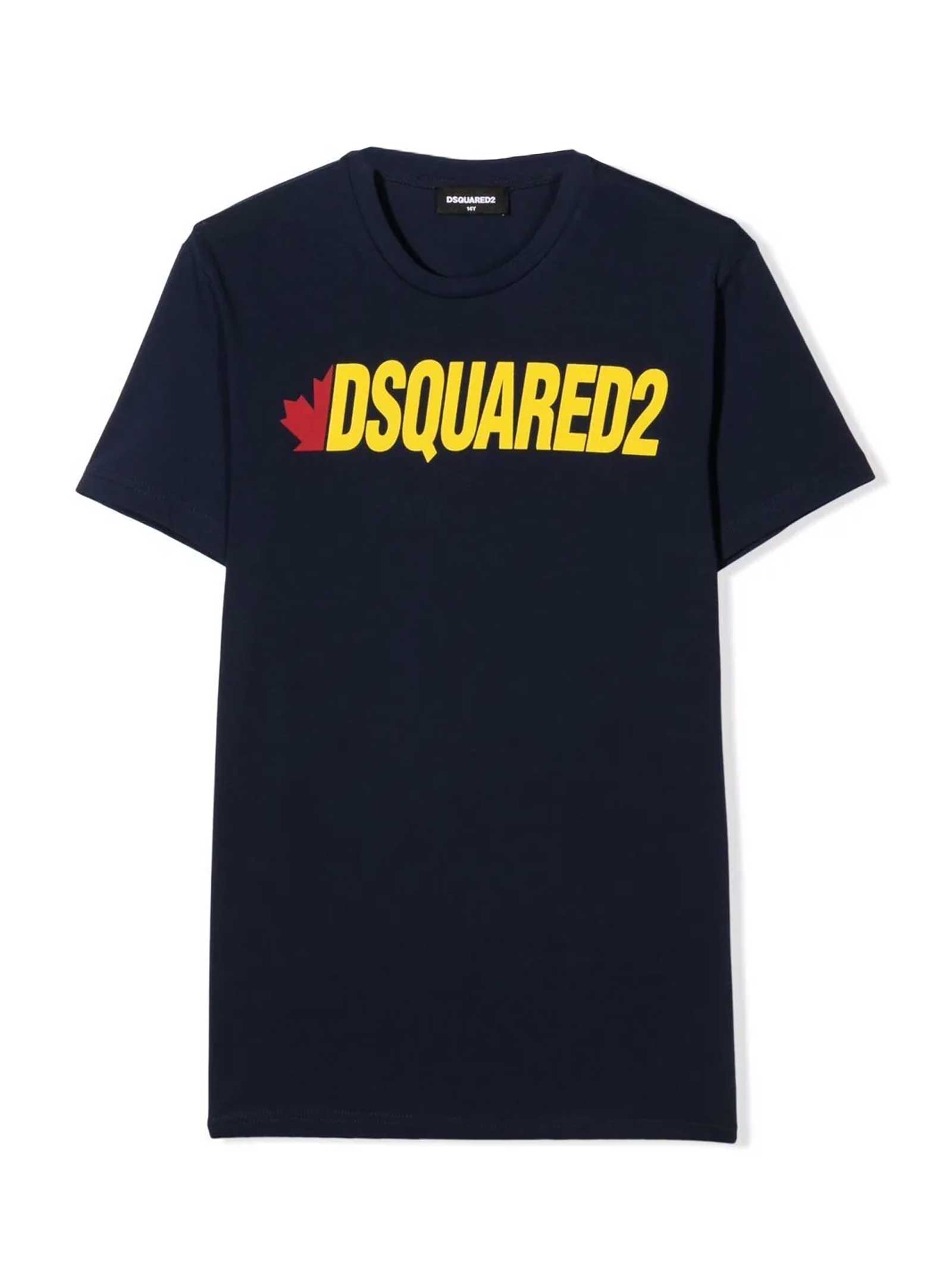 Dsquared2 Blue T-shirt With Yellow Print Dsquared Kids