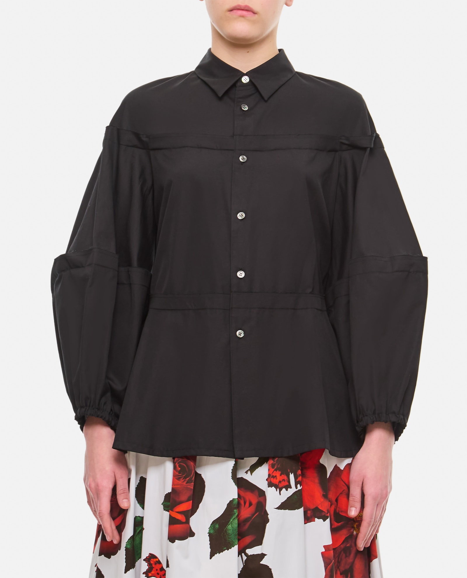 Shop Comme Des Garçons Balloon Sleeve Cotton Shirt In Black