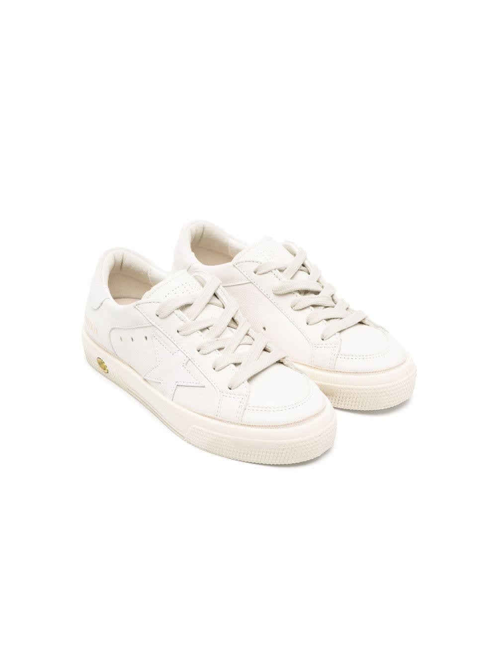 Shop Golden Goose May Nappa Upper Suede Star And Heel In Optic White
