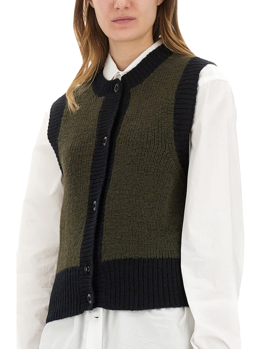 Margaret Howell Textured Knit Wool Vest In Green