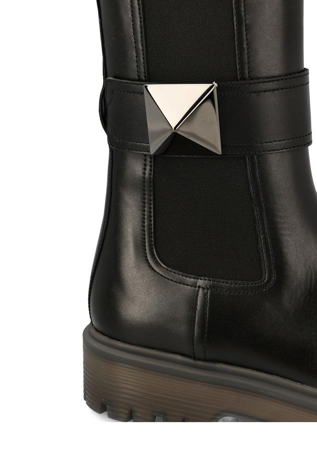 Valentino Garavani One Stud Beatle Round Toe Boots In Black