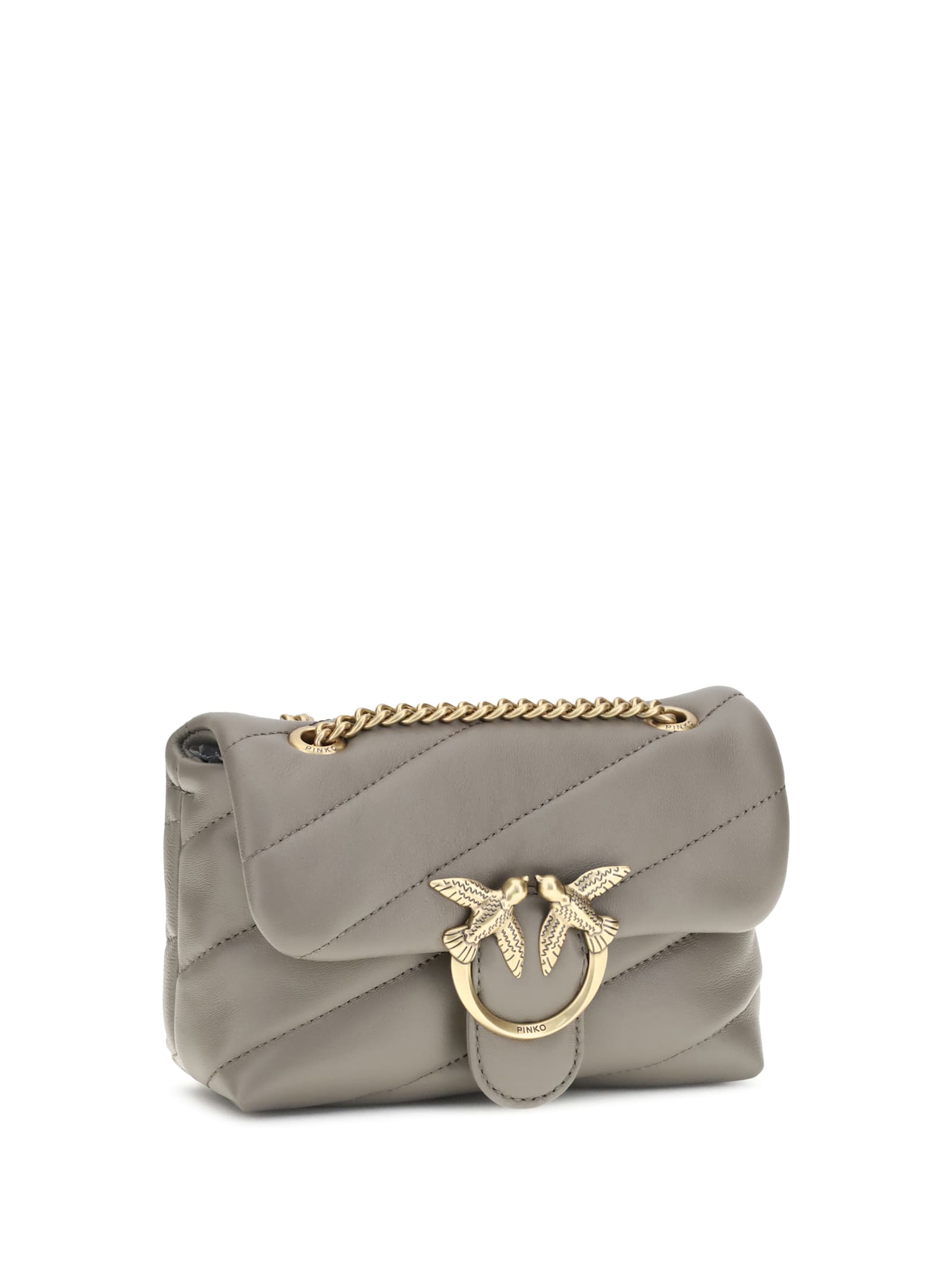 Pinko Love Quilted Logo-embellished Shoulder Bag In Gray