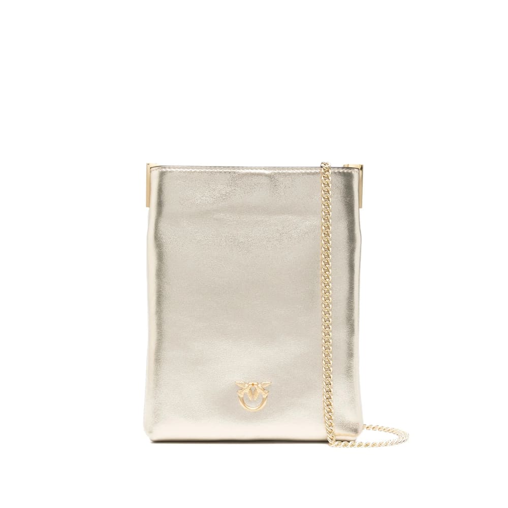 Pinko Metallic-effect Leather Cross Body Bag In Neutral