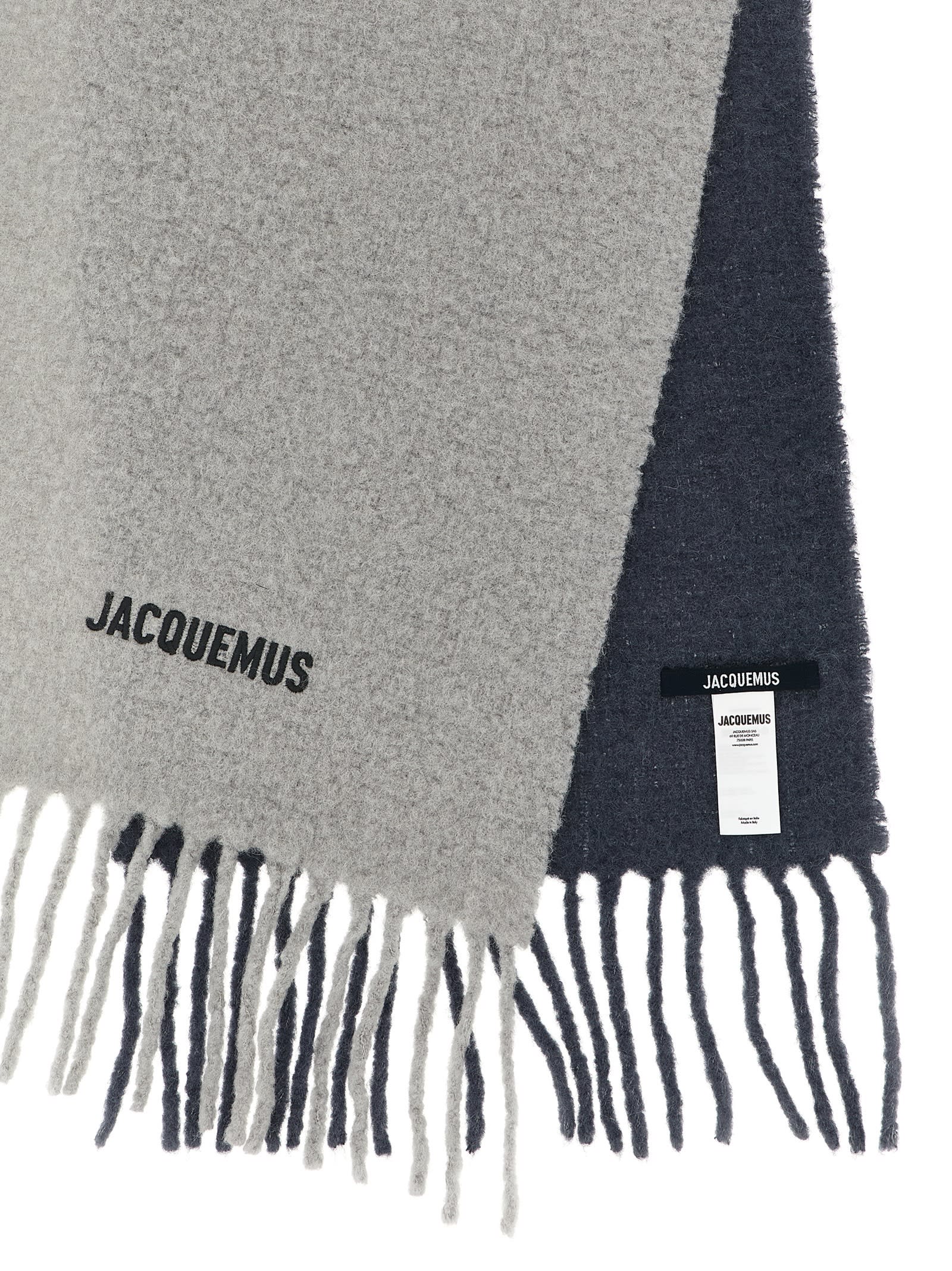 Jacquemus Fringe Harvest Scarf In Two Tones In Gray