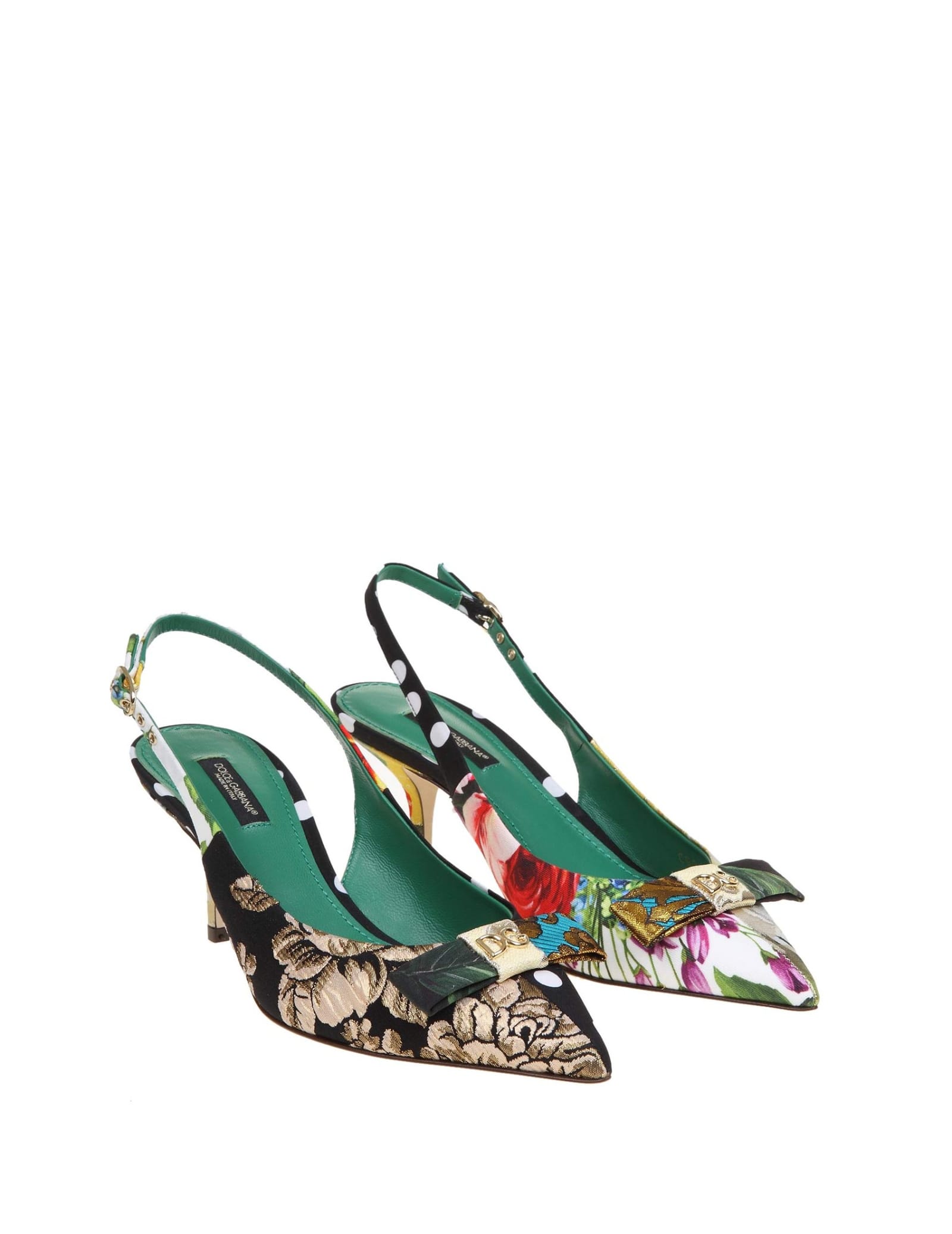 Dolce & Gabbana Decollete Slingback Patch 3 In Patchwork Fabric
