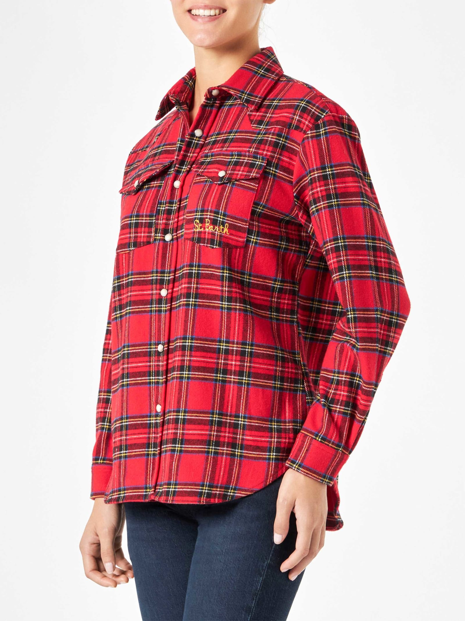 Mc2 Saint Barth Woman Long Sleeves Flannel Shirt In Red