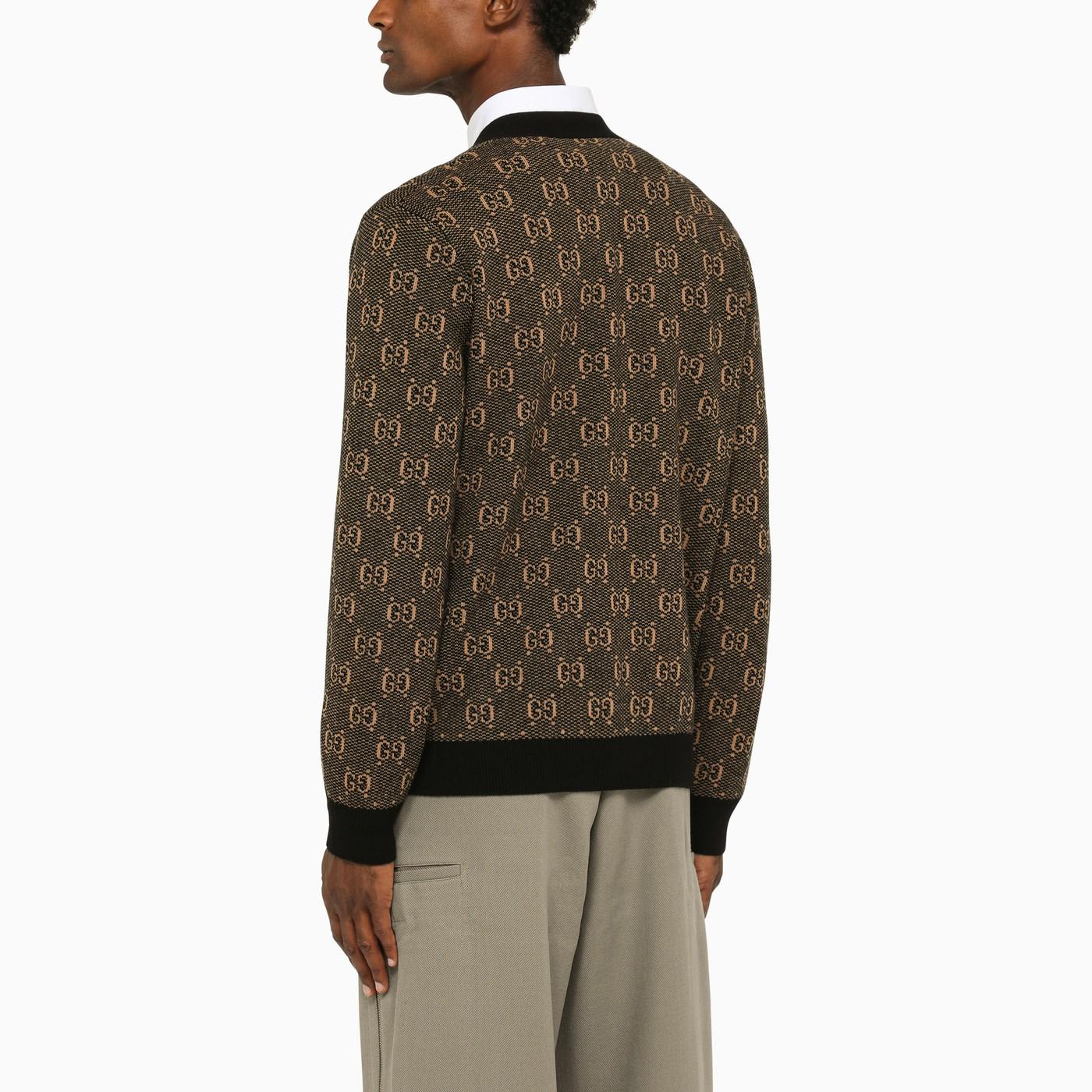 Shop Gucci Camel\/black Gg Wool Cardigan