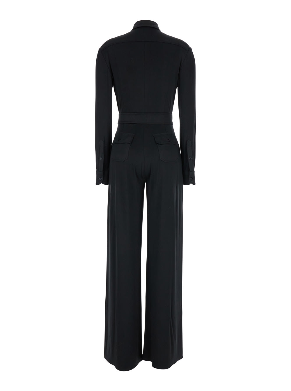 Shop Tom Ford Black Jumpsuit With Buttons And Adjustable Belt In Stretch Satin Woman