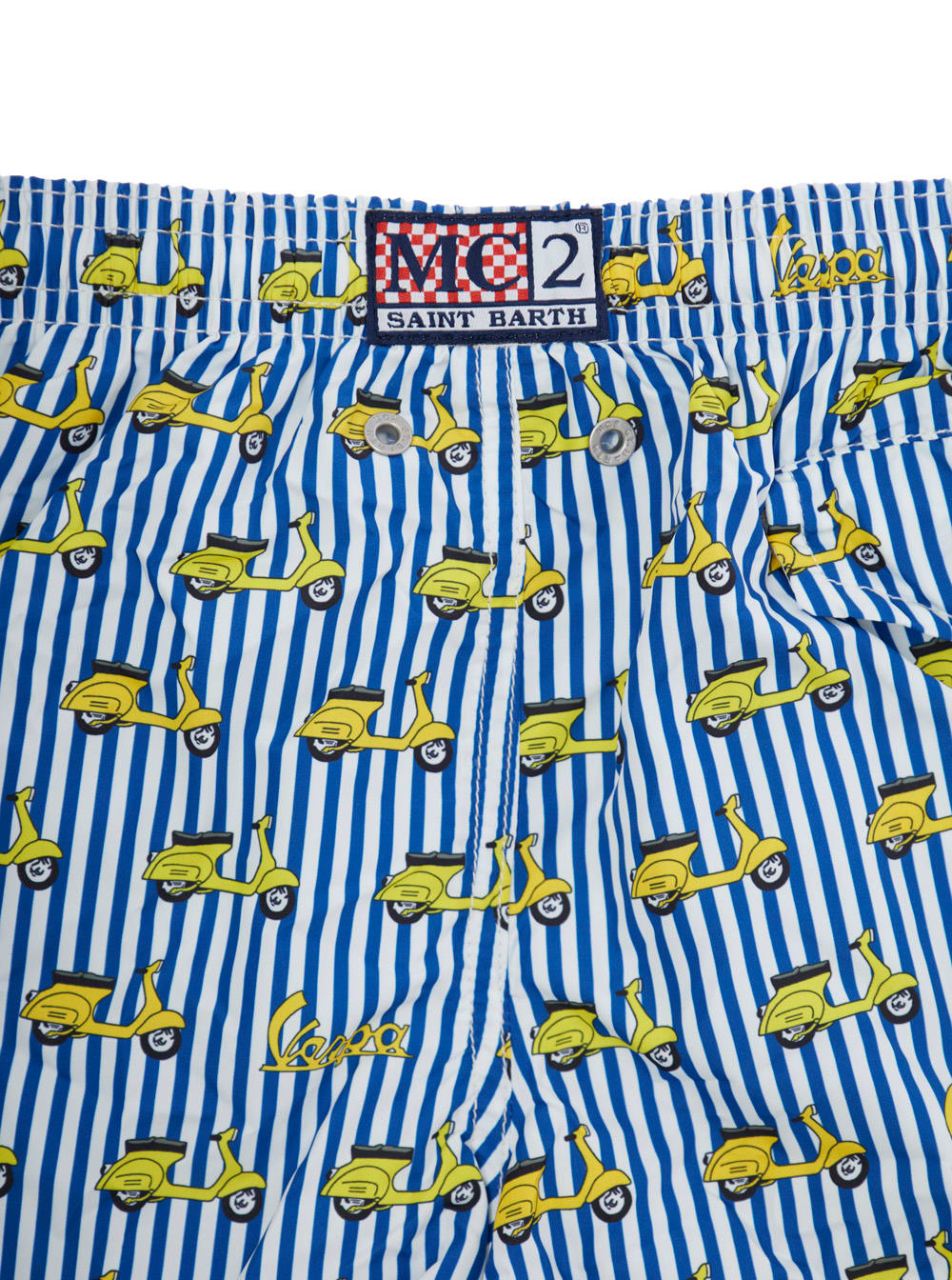 MC2 SAINT BARTH JEAN LIGHTING LIGHT BLUE SWIM SHORTS WITH ELASTIC DRAWSTRING WAIST AND ALL-OVERSTRIPED MOTIF WITH PR