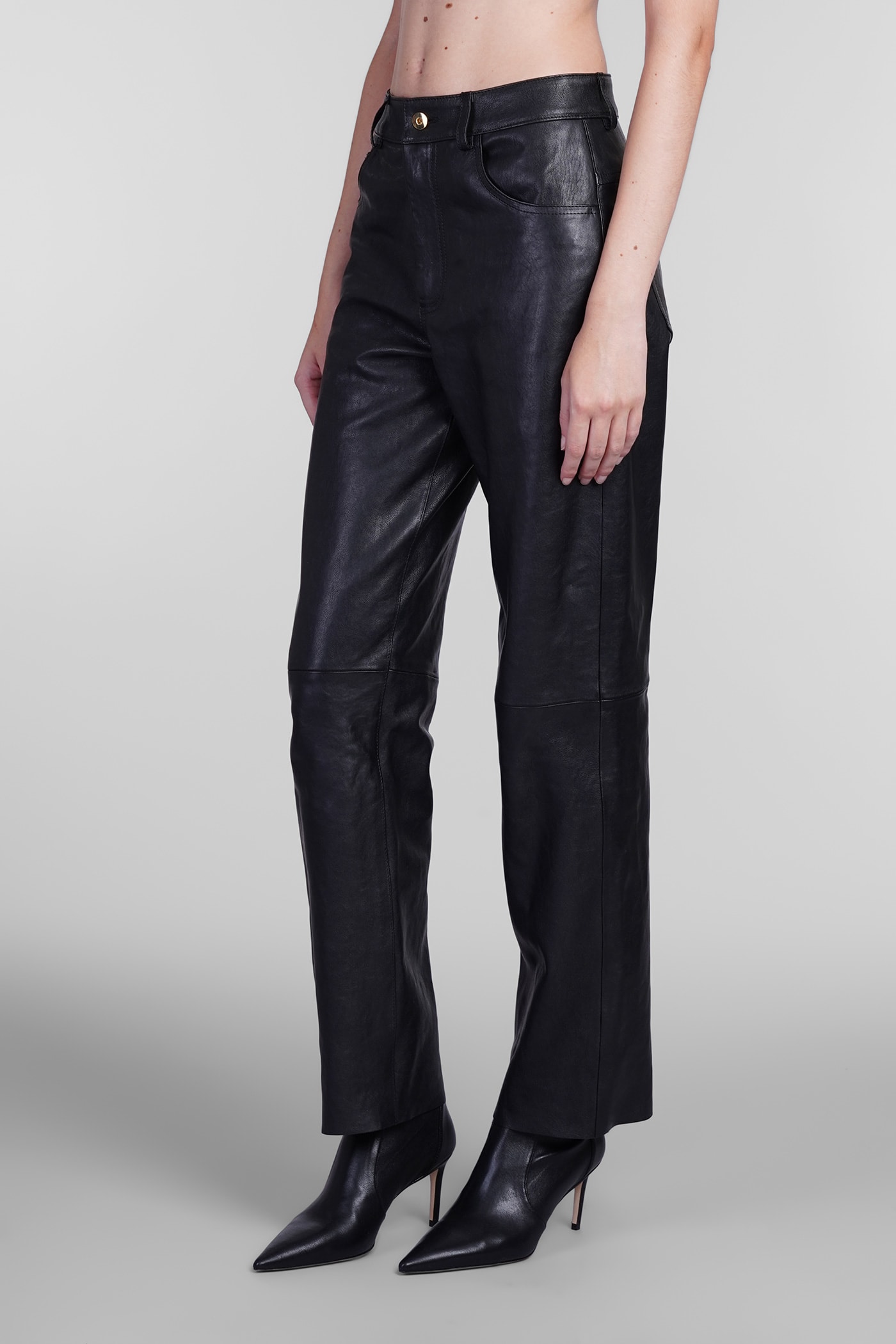 Shop Blumarine Pants In Black Leather