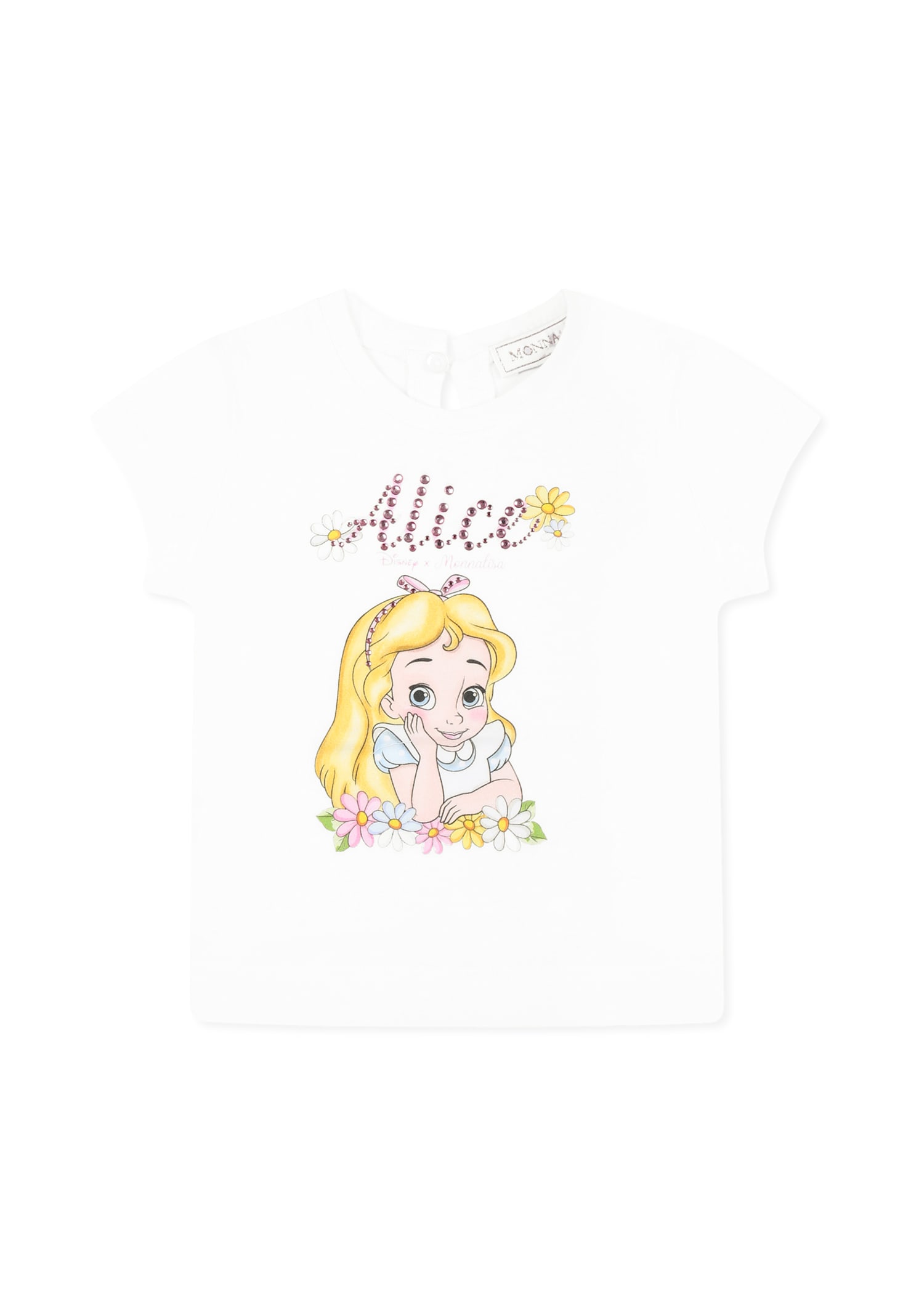 Monnalisa White T-shirt For Baby Girl With Alice In Wonderland In White