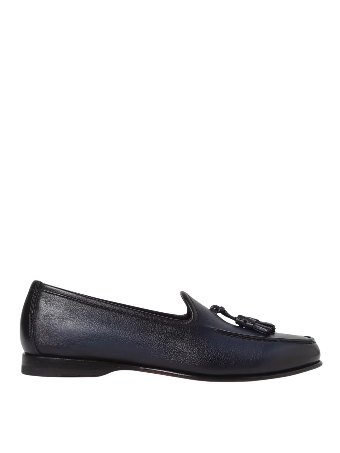 Santoni Leather Loafers With Tassels In Black