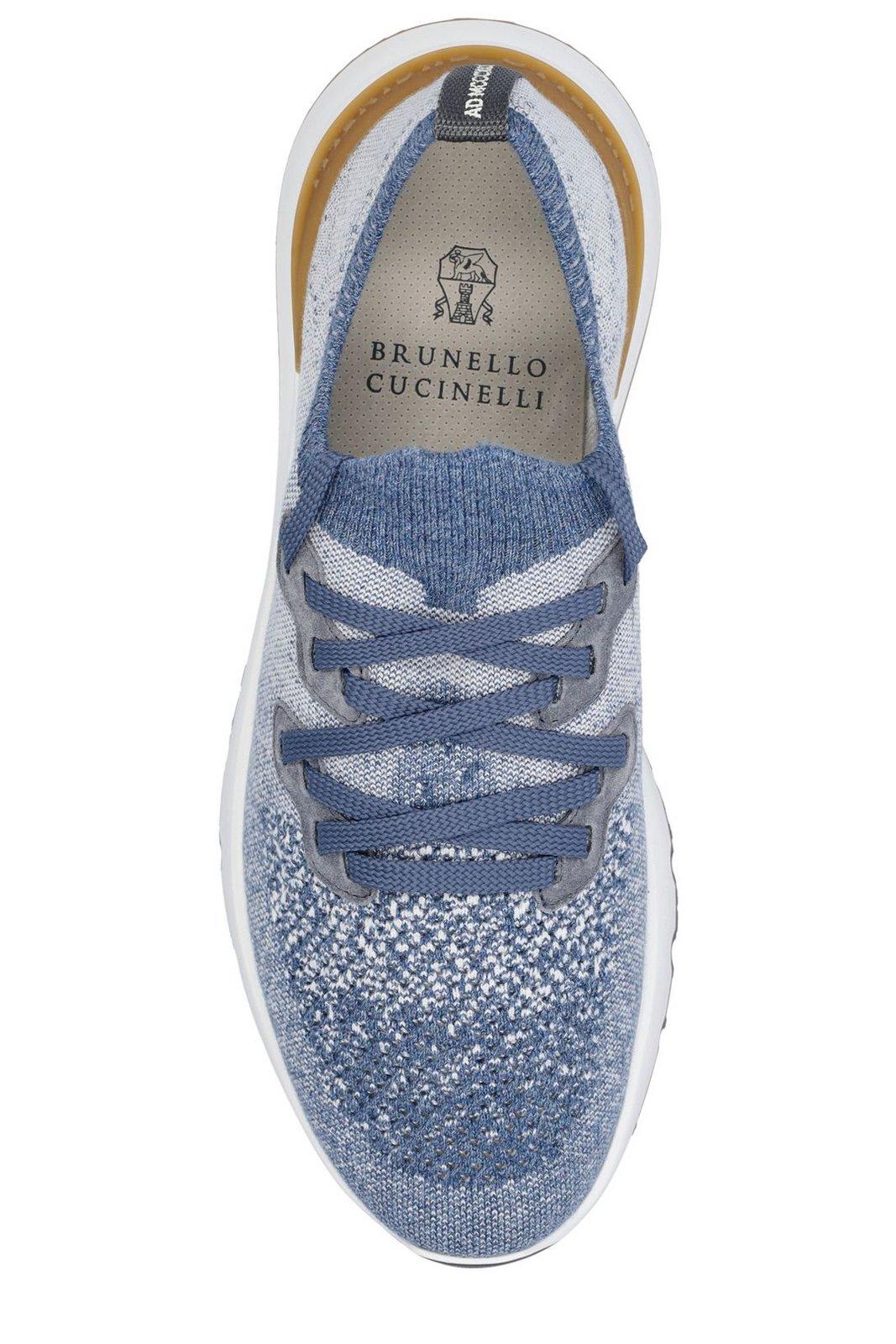 Shop Brunello Cucinelli Lace Up Sock Sneakers In Blue/white
