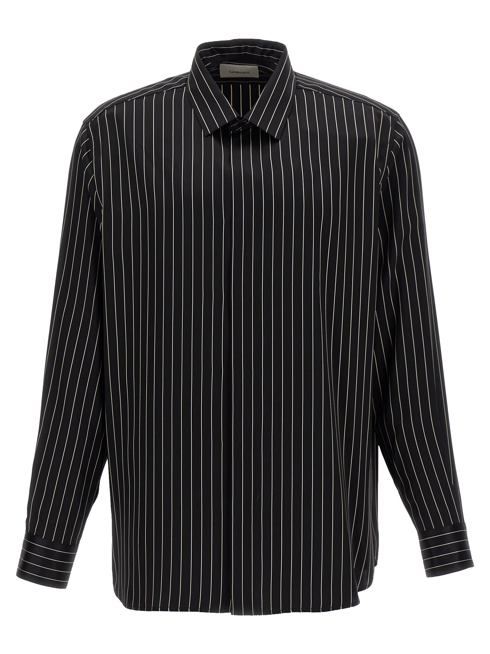 Shop Saint Laurent Striped Shirt In White/black