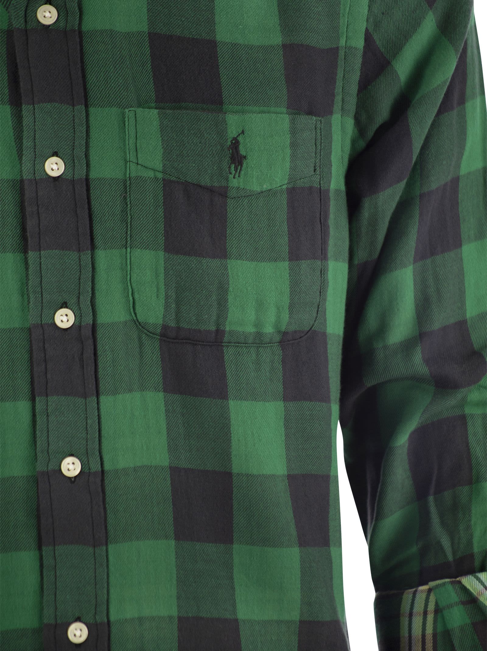 Shop Polo Ralph Lauren Custom-fit Checked Shirt In Green/black