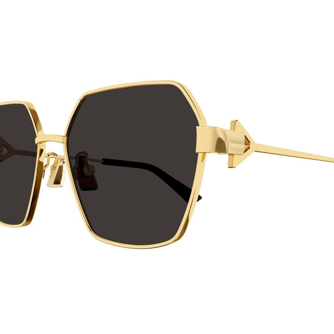 Shop Bottega Veneta Geometric Frame Sunglasses In 002 Gold Gold Grey