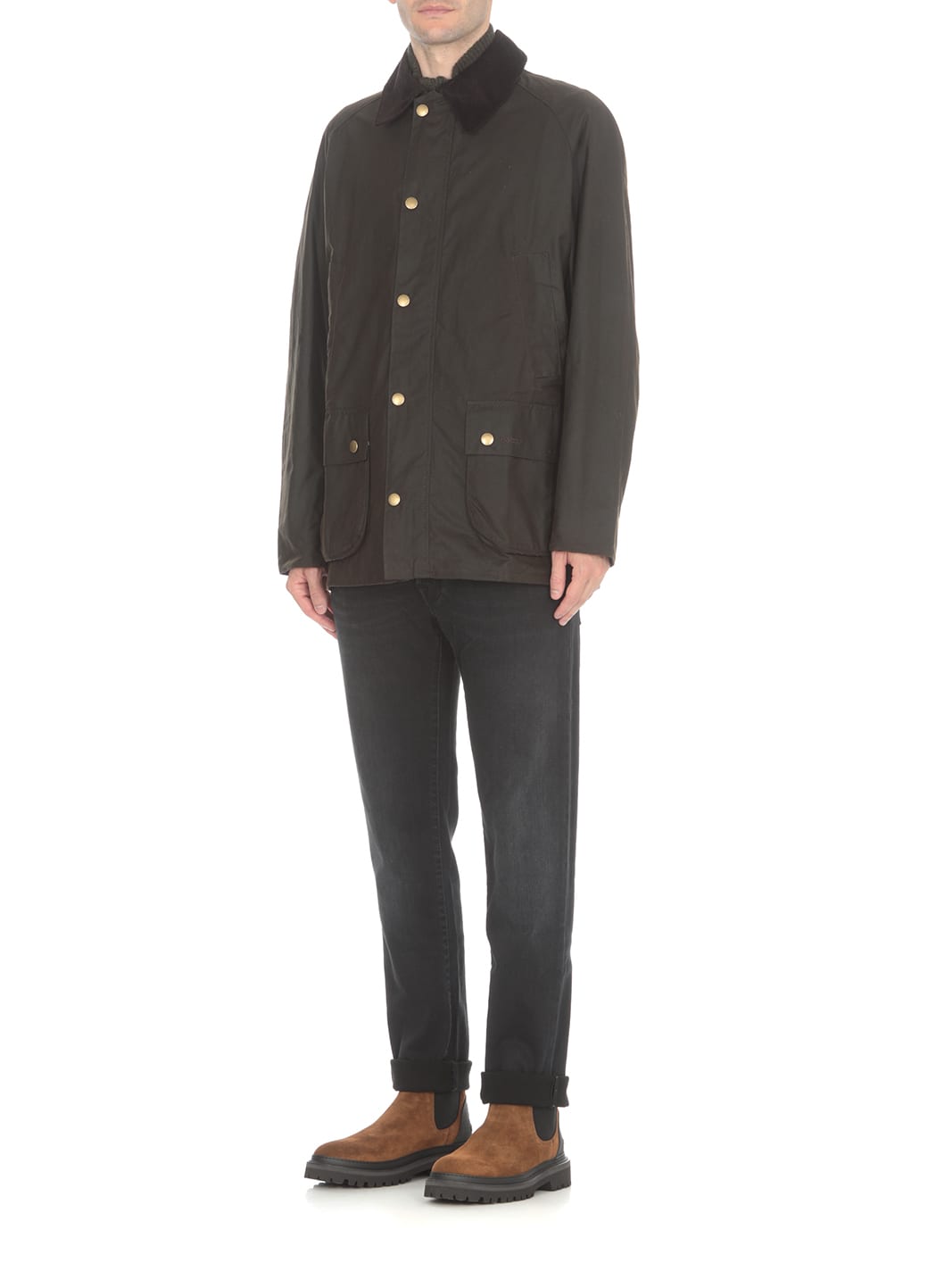 Barbour Ashby Corduroy Collar Water Resistant Waxed Cotton Jacket In Black