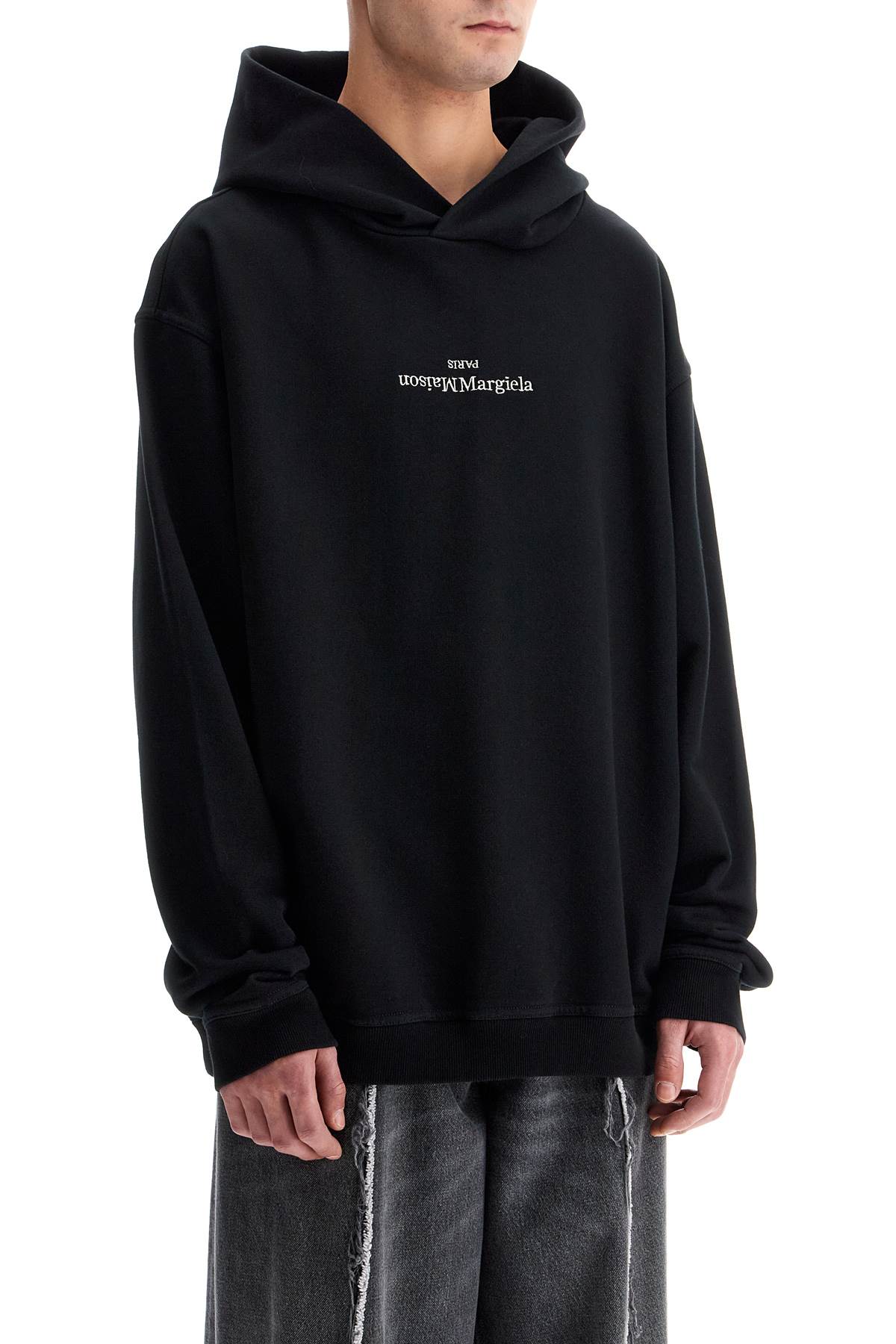 Shop Maison Margiela Sweatshirt With Reversed Logo In Black/ White Embroidery (black)