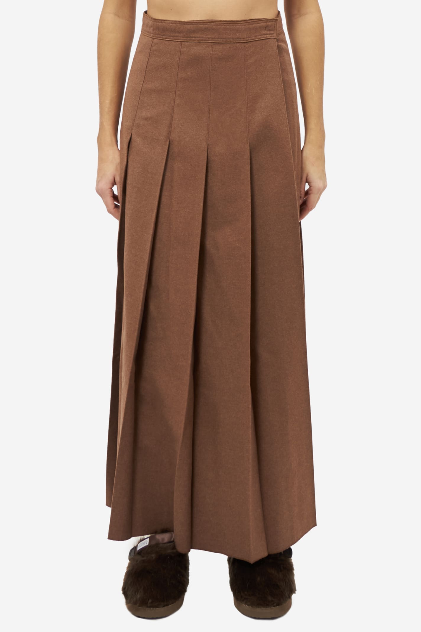 Shop Auralee Twill Pleated Skirt In Brown