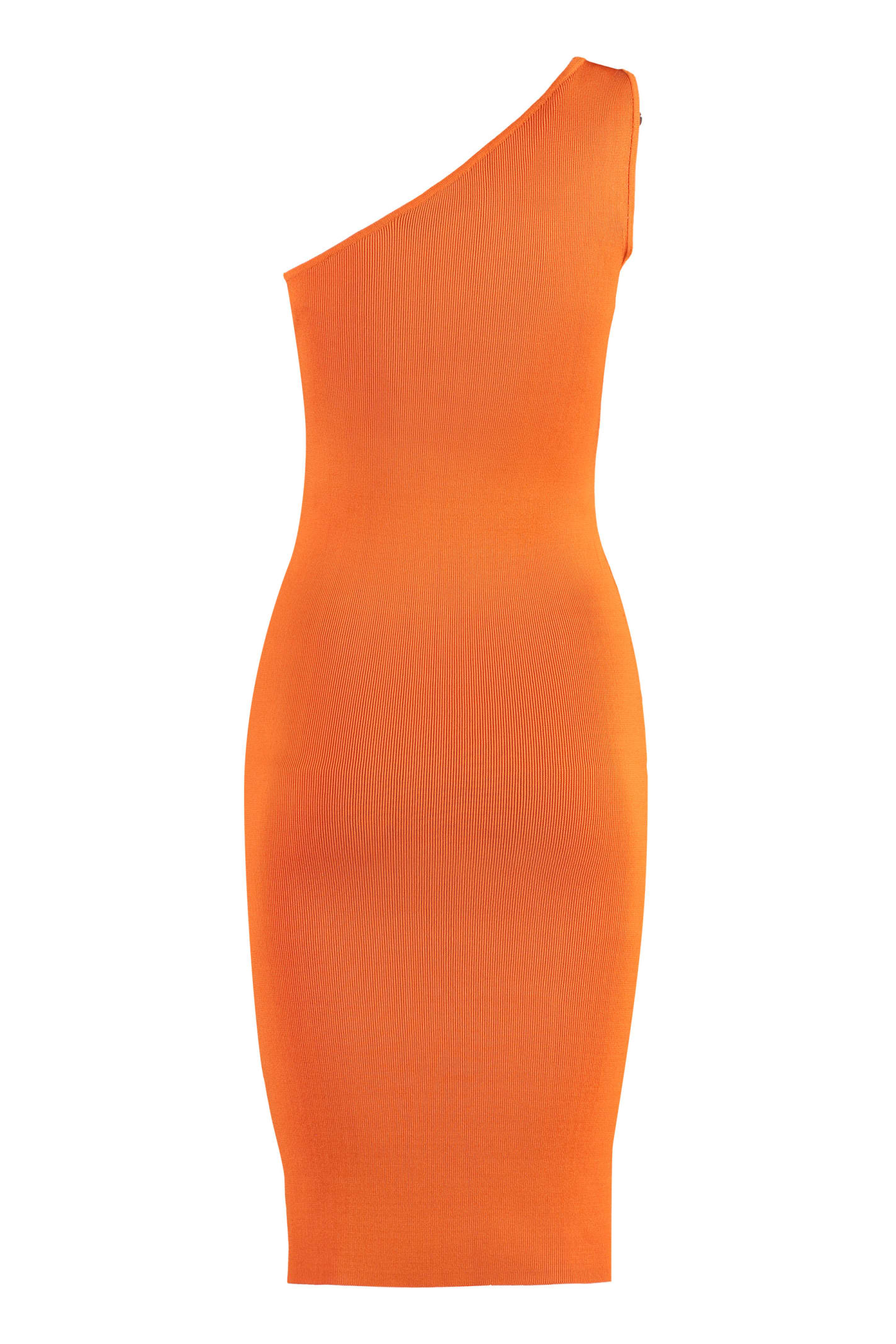 Shop Yves Salomon Knitted One Shoulder Dress In Orange