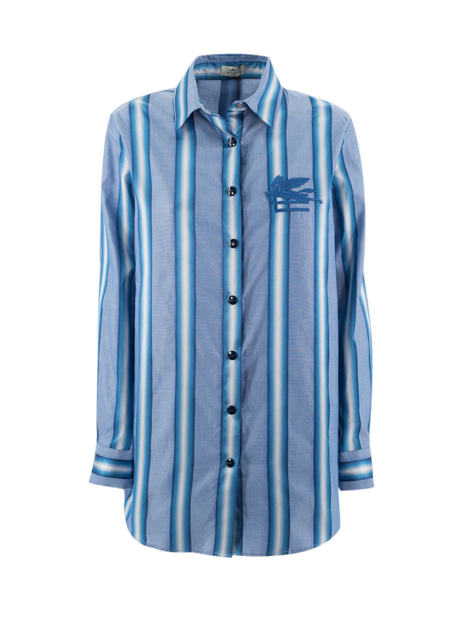 Etro Striped Shirt In Cotton And Silk With Pegasus
