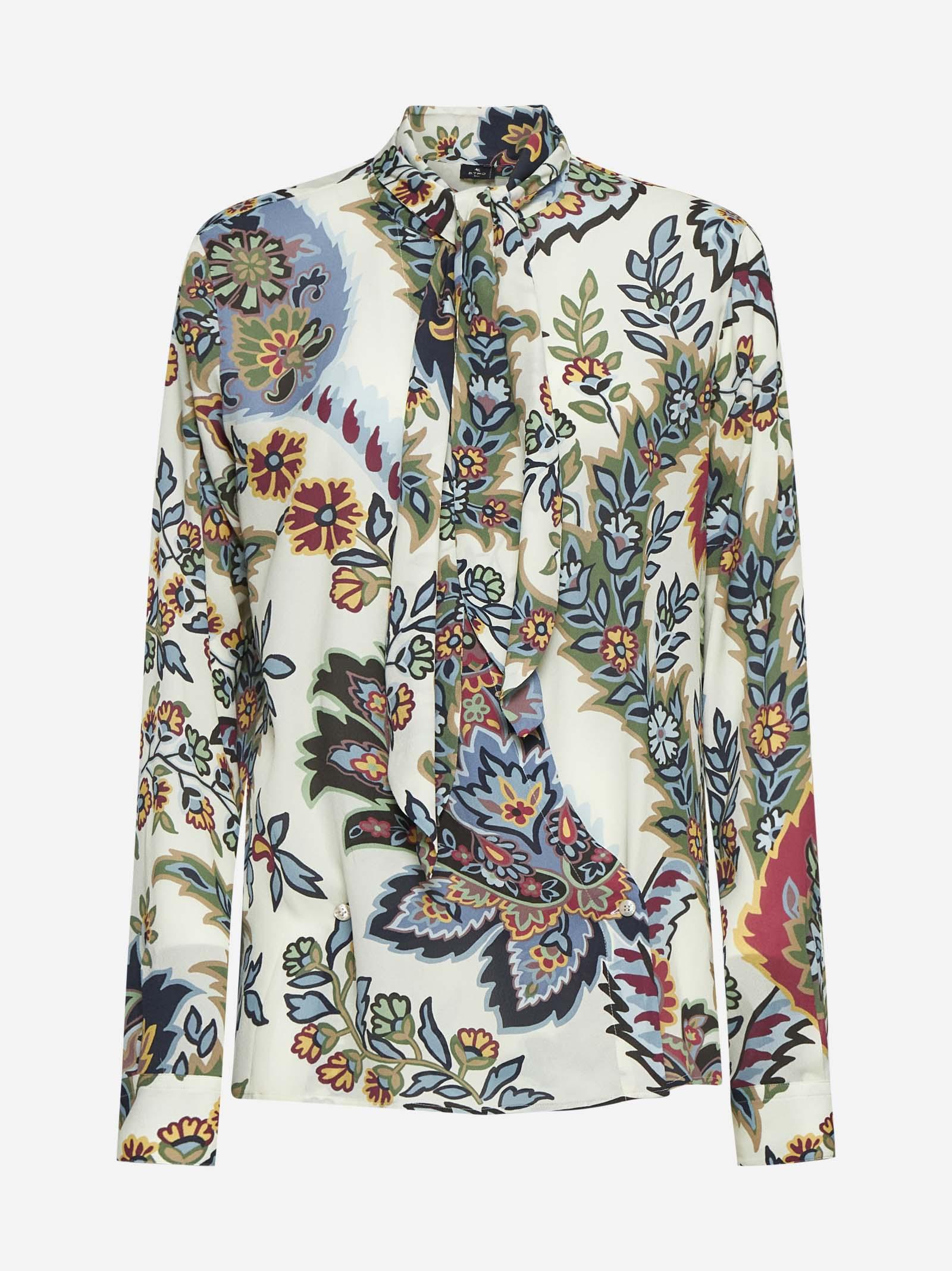 Shop Etro Floral Print Viscose Shirt In Beige