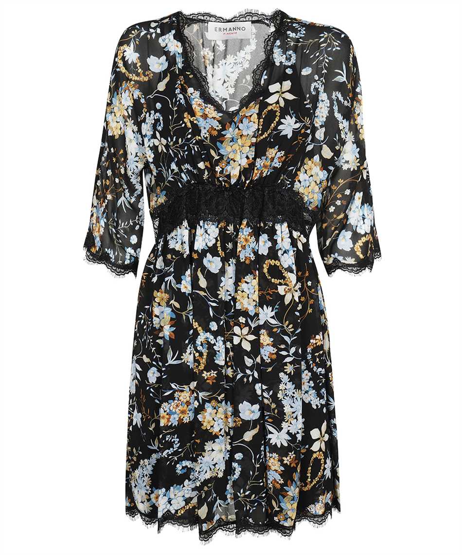 Ermanno Scervino Floral Lace-trimmed Mini Dress In Multi