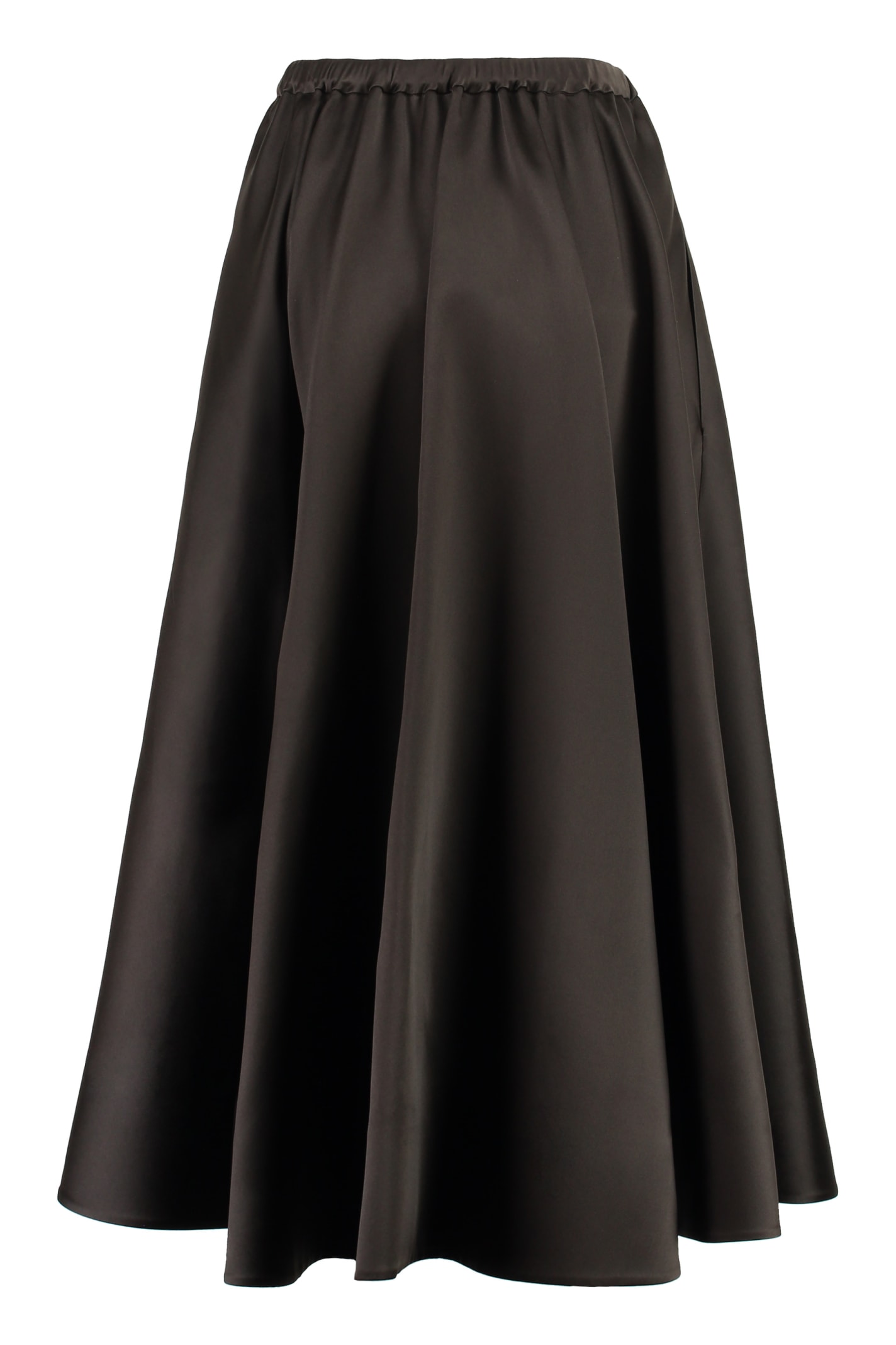 Valentino Pleated Tech Duchesse Midi Skirt In Brown